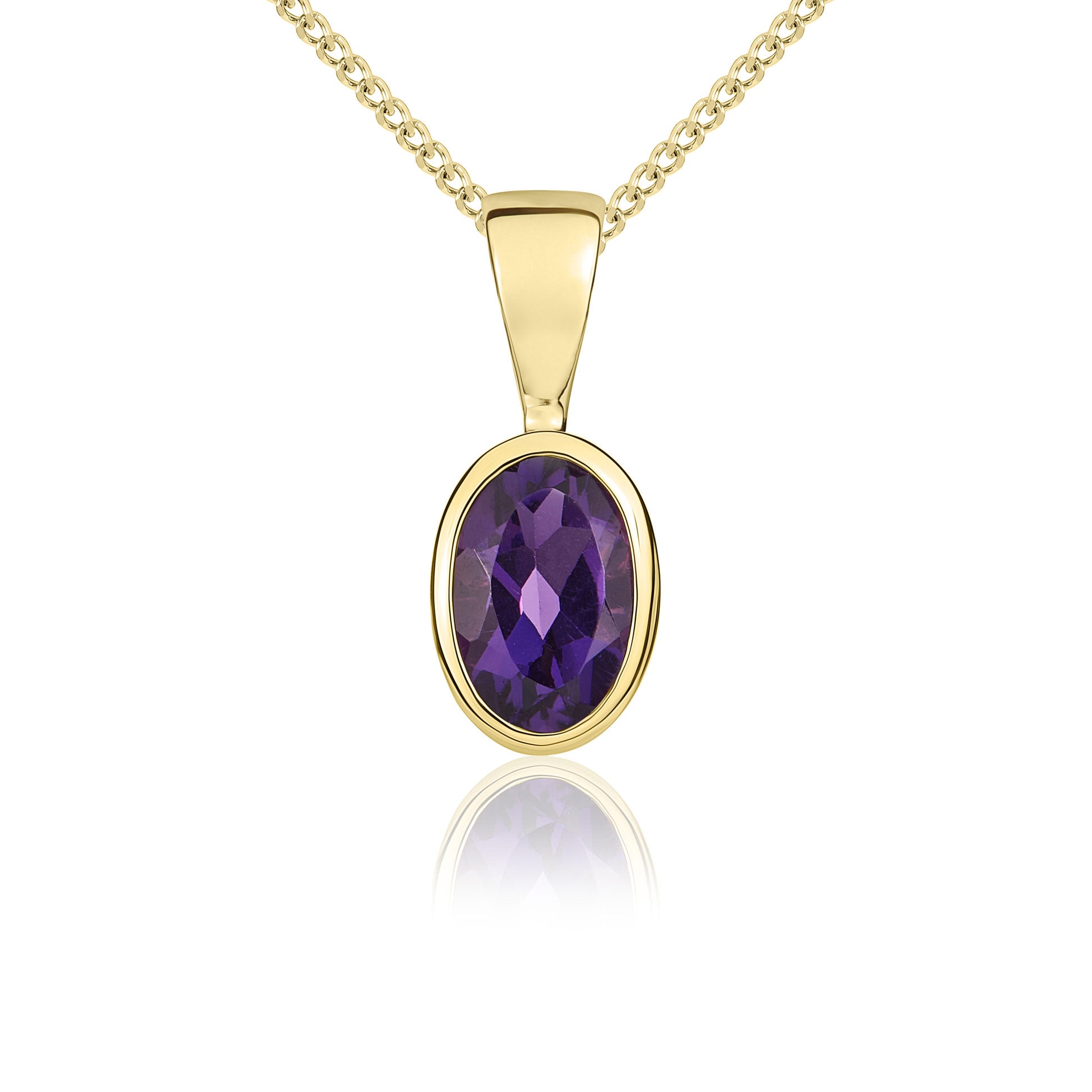 9ct yellow gold 6 x 4 mm oval Amethyst rubover pendant
