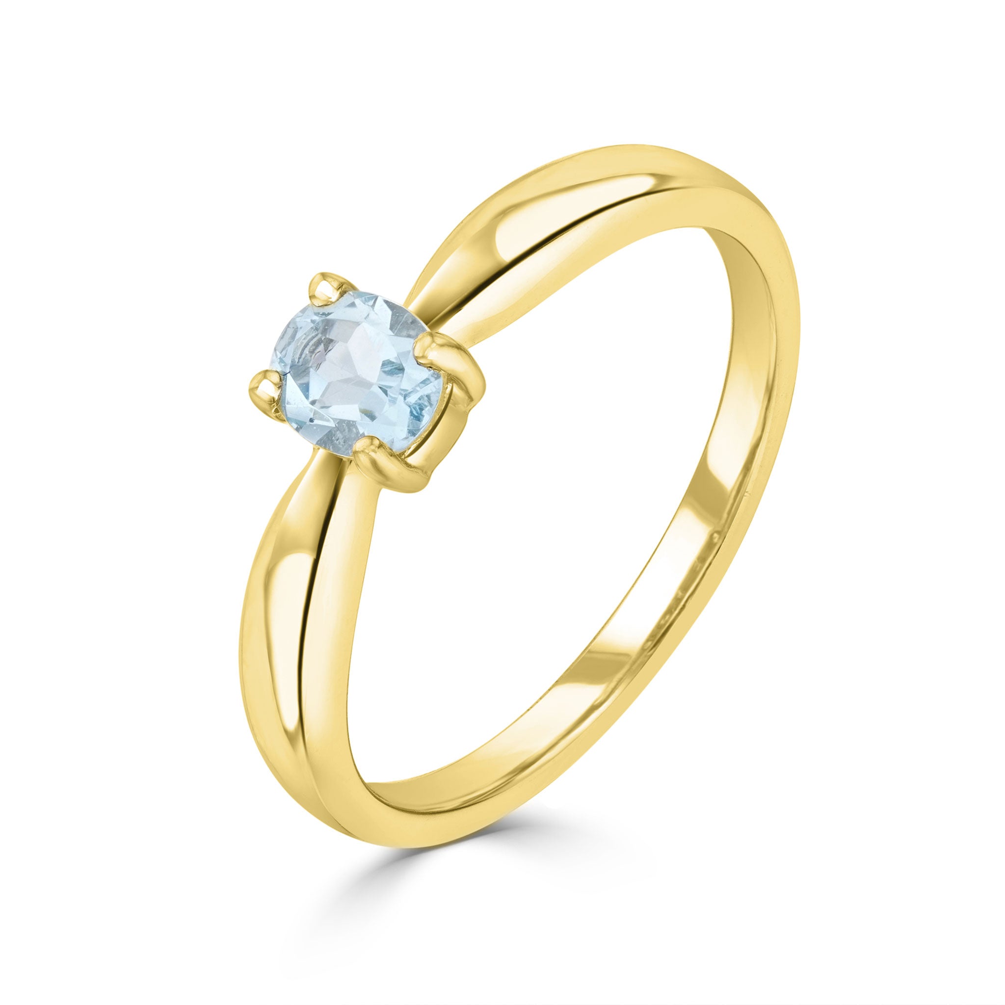 9ct Yellow Gold 5x4mm Oval Aquamarine 4 Claw Single Stone Ring