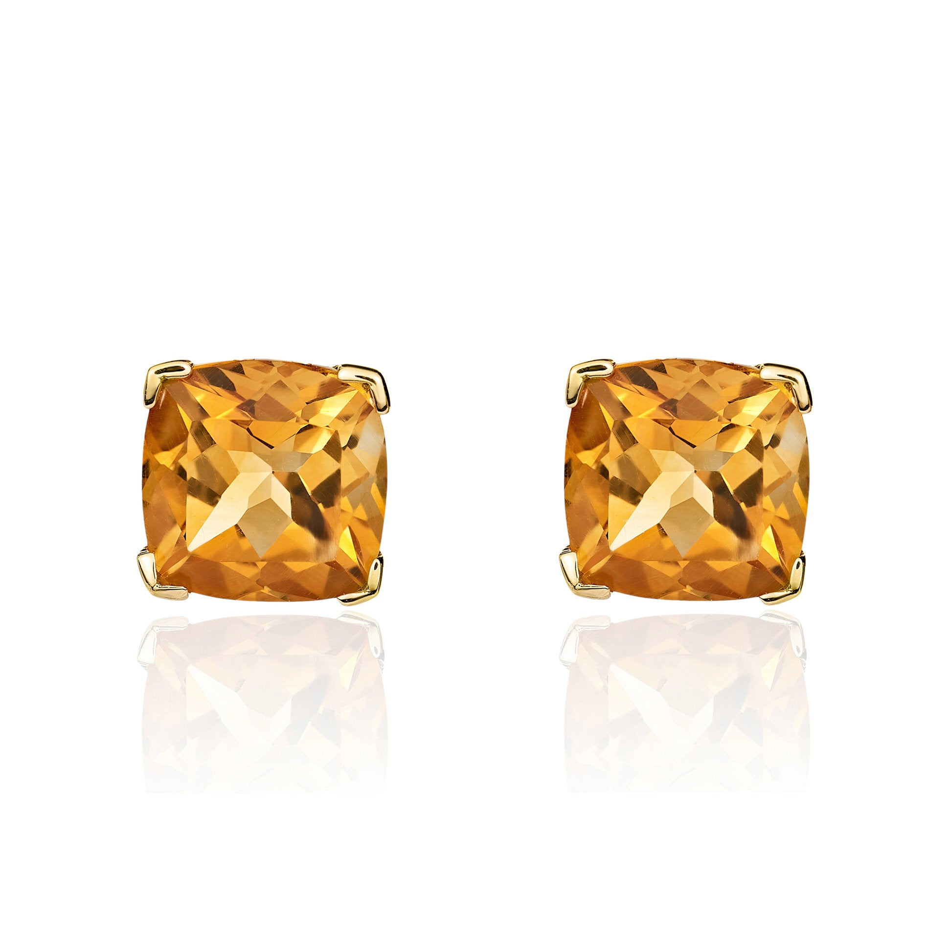9ct Yellow Gold Cushion Citrine Claw Stud Earrings