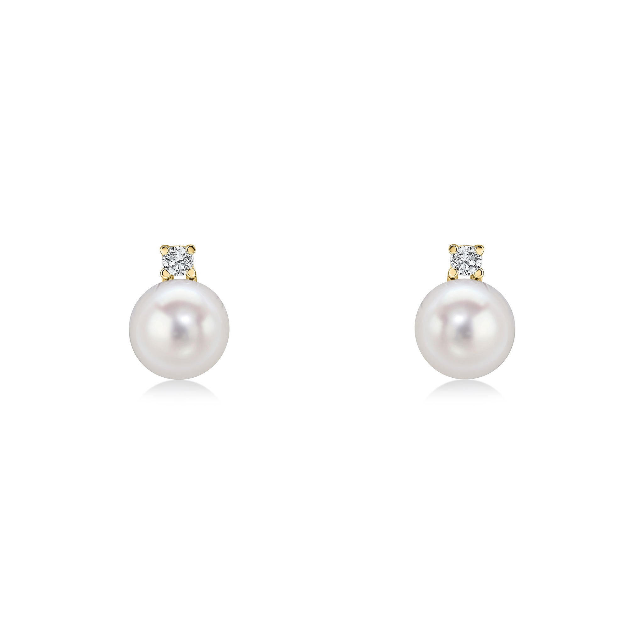 18yg Diamond & Fw Pearl Two Stone Stud Earrings