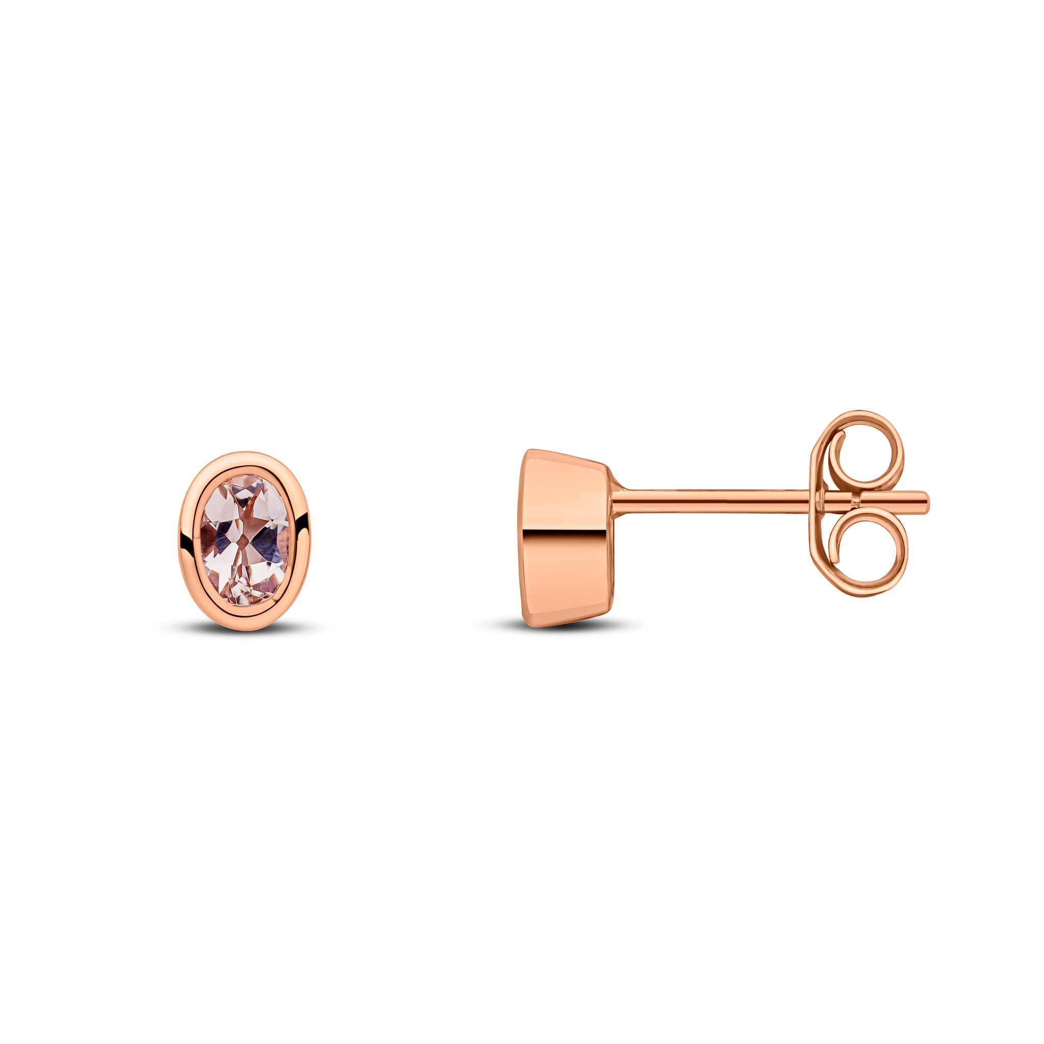9ct rose gold 5 x 3mm oval morganite rubover Earrings