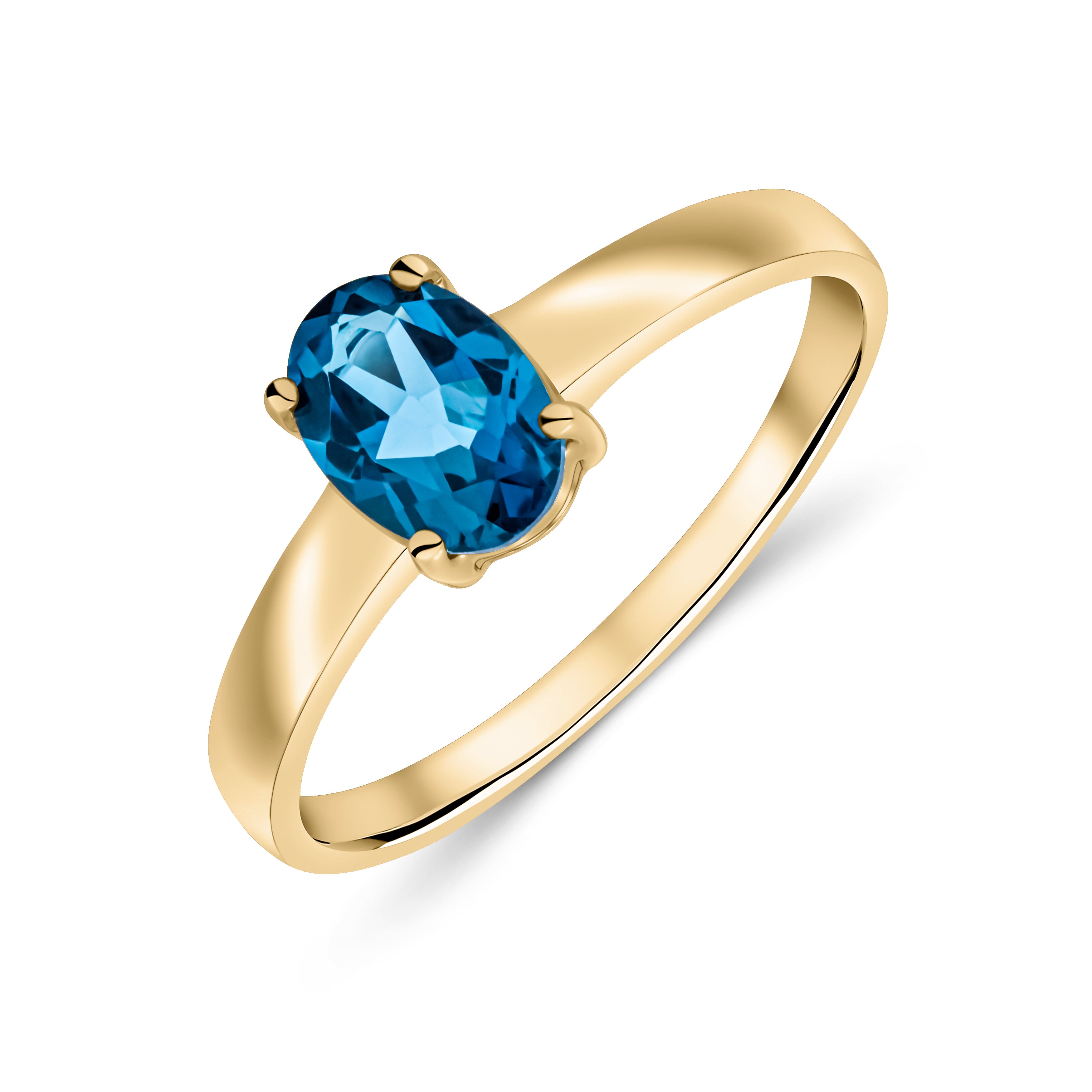 9CT YG 7X5 OVAL LONDON BLUE TOPAZ CLAW SET SINGLE STONE RING 1