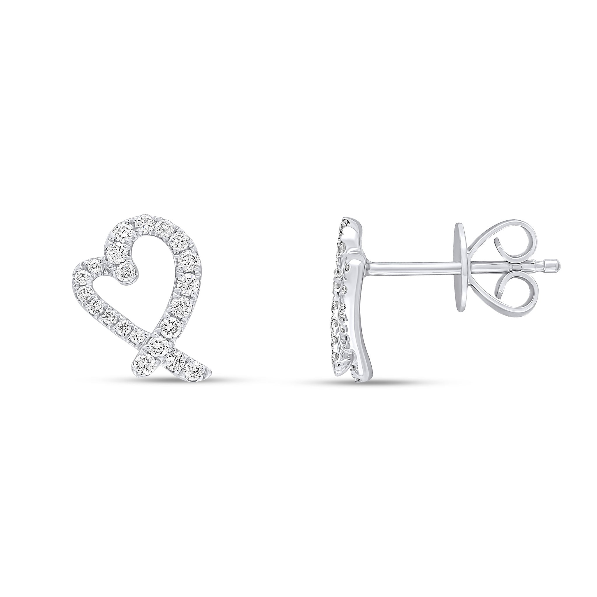 18ct White Gold Round Diamond Claw Set Open Heart Stud Earrings