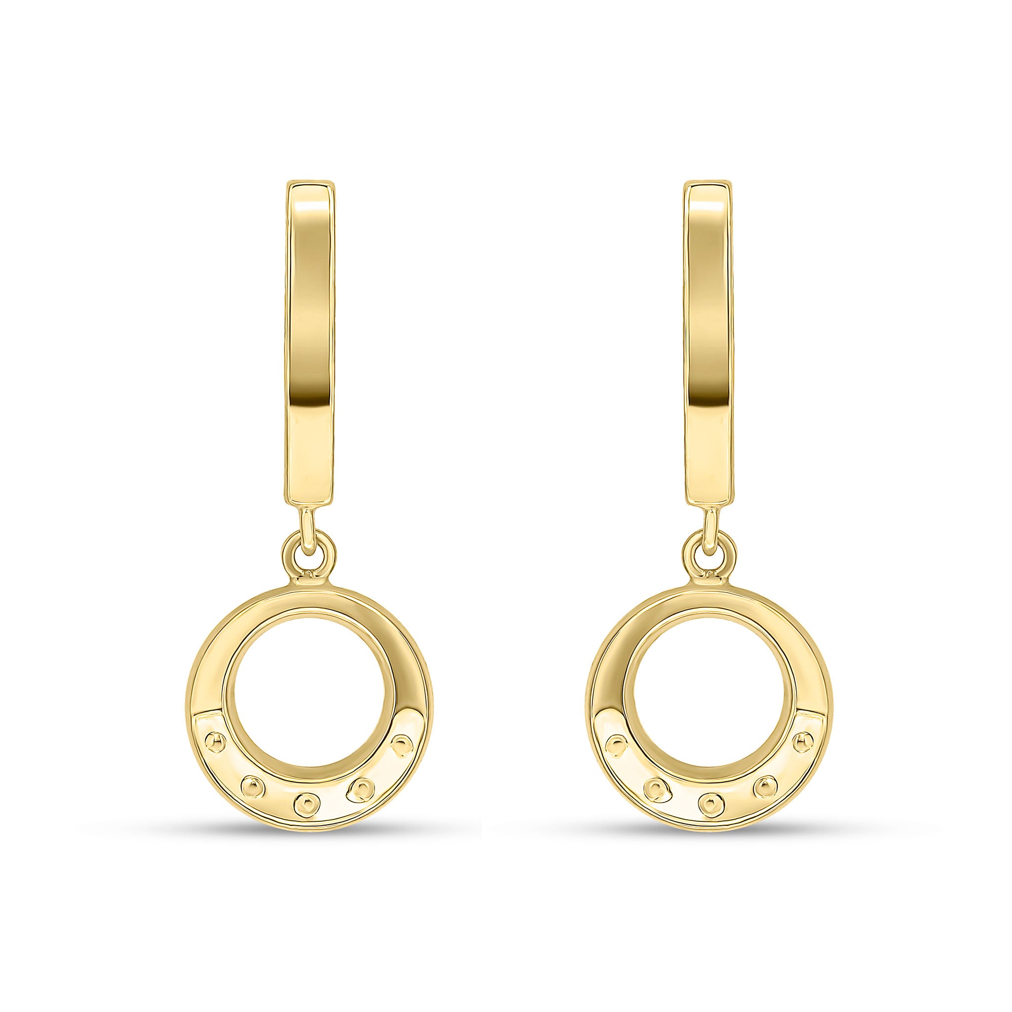 9ct Yellow Gold Polished Curved Bar & Open Circle Drop Earrings