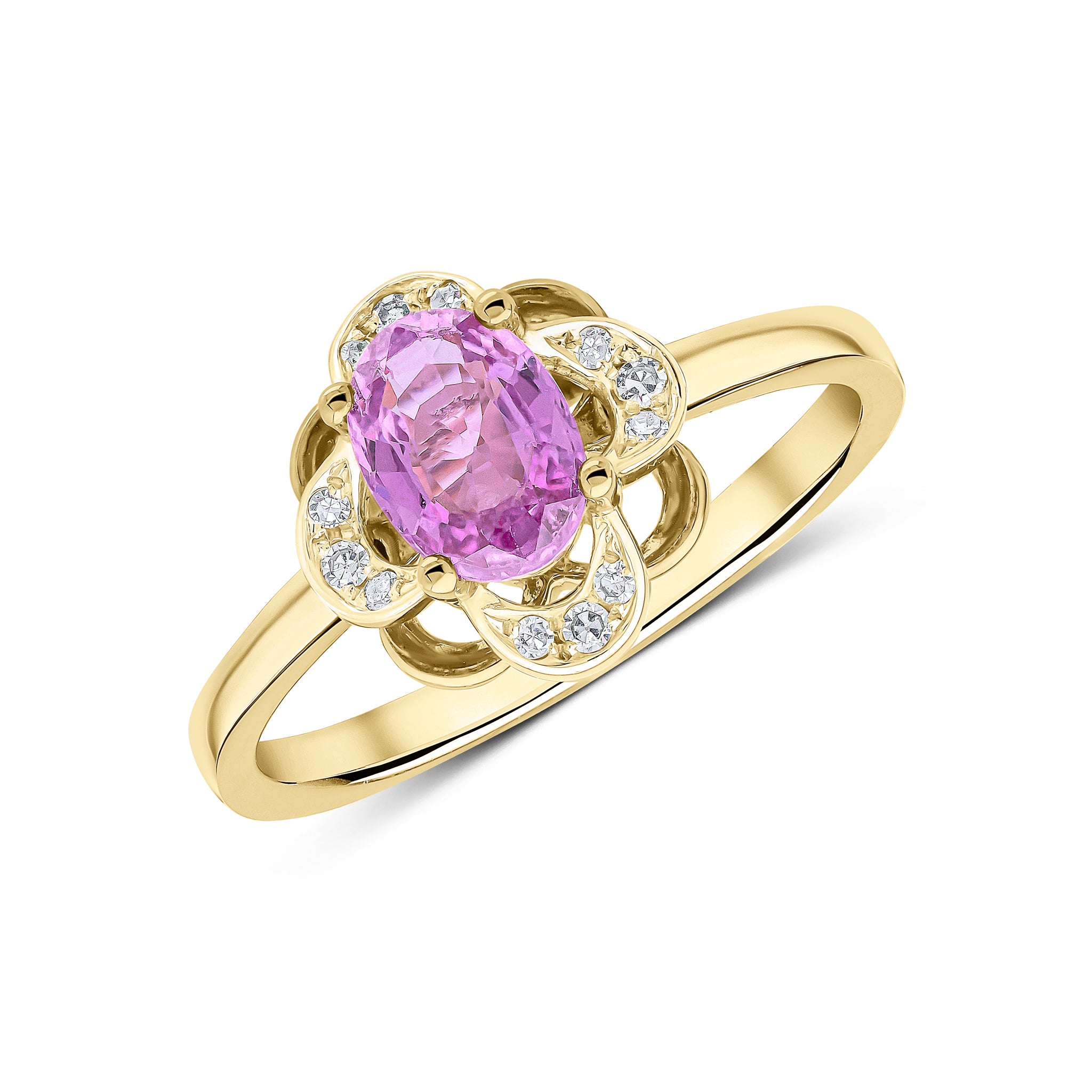 9ct Yellow Gold Pk Sap & Diamond Fancy Clus