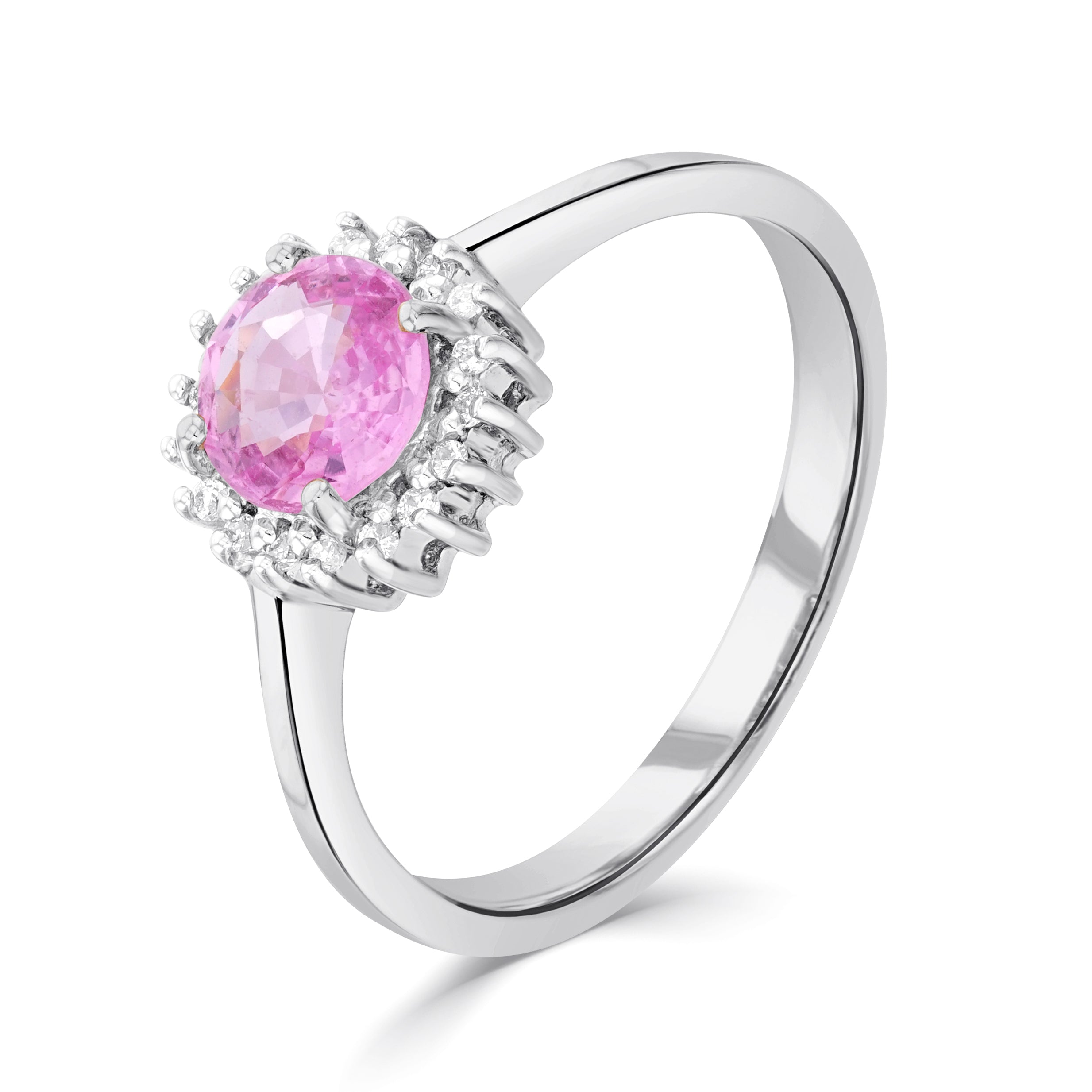 9ct White Gold Round Pink Sapphire & Diamond Cluster Ring * Stone Shortage So Can't Order *