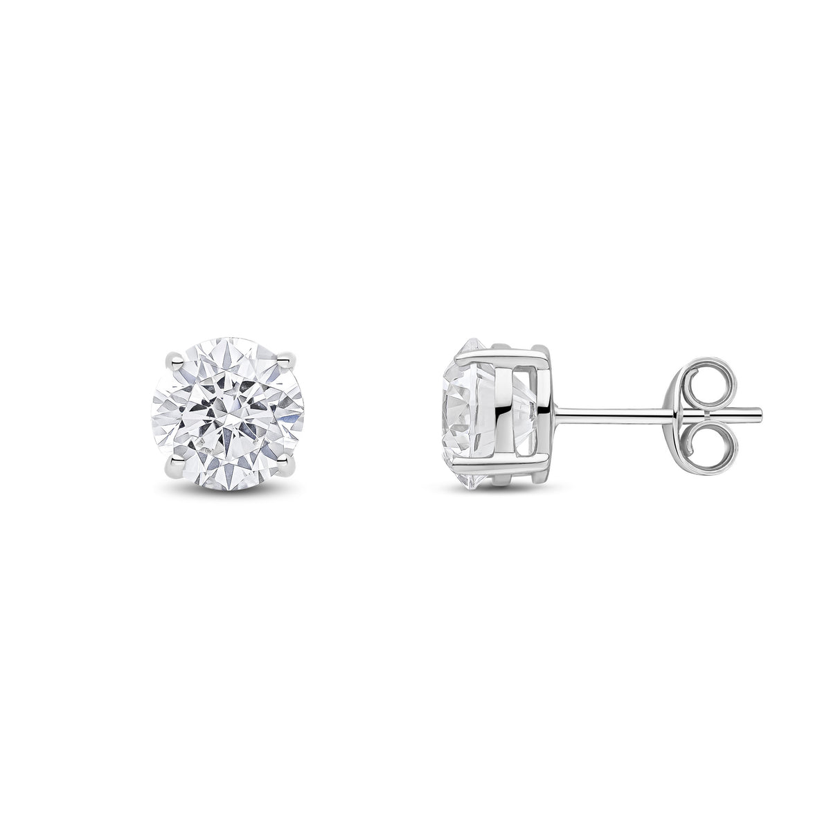 9ct White Gold 7mm Round CZ Claw Set Earrings