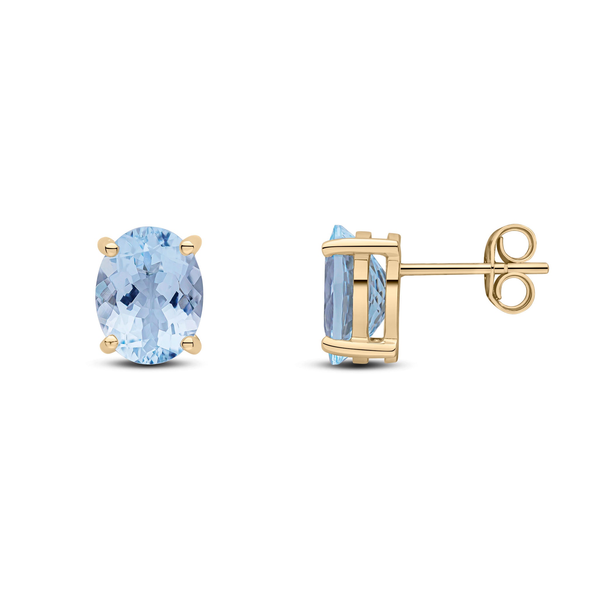 9ct Yellow Gold 9x7 Oval Aquamarine Claw Earrings