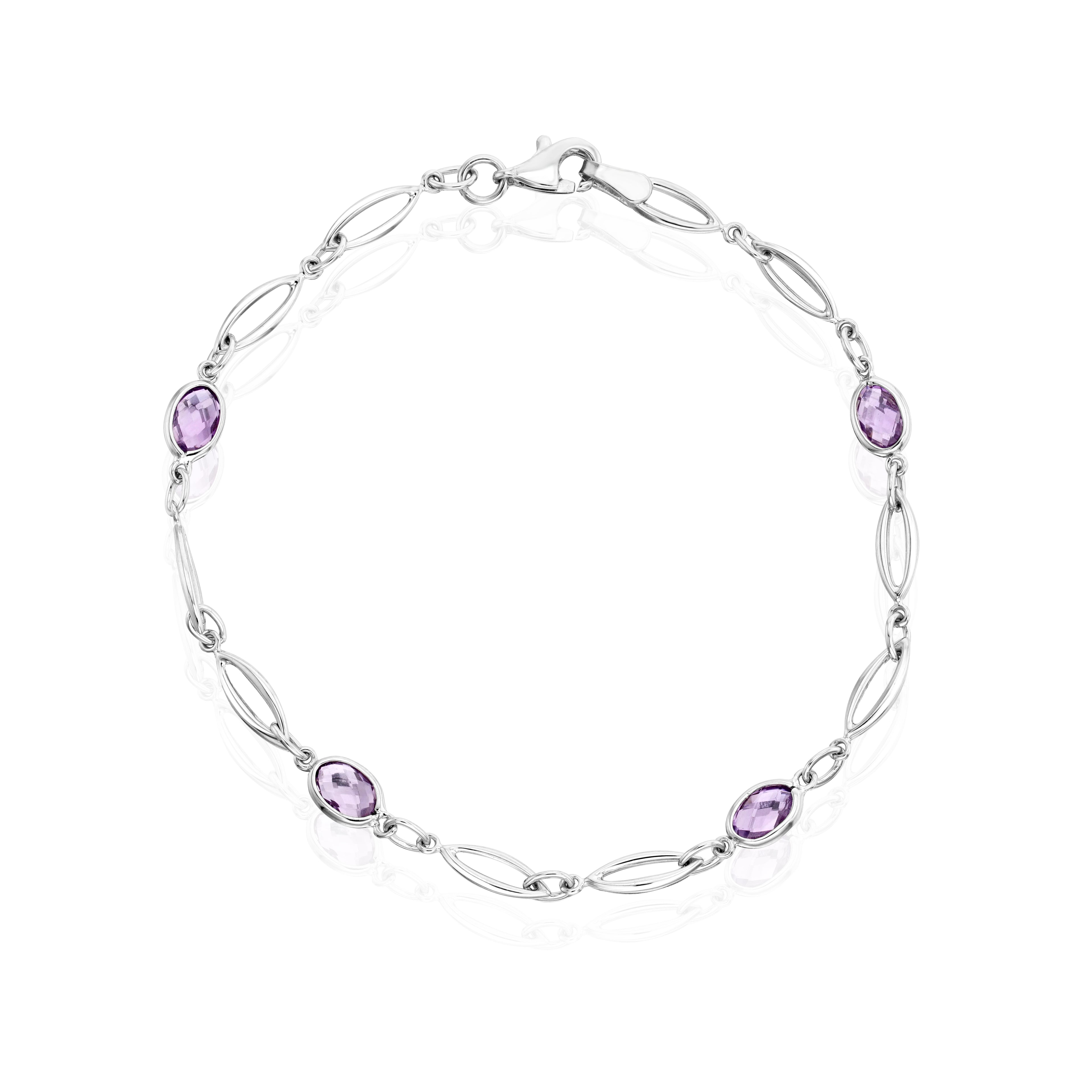 9ct White Gold Marquise & Amethyst Oval Bracelet,7"