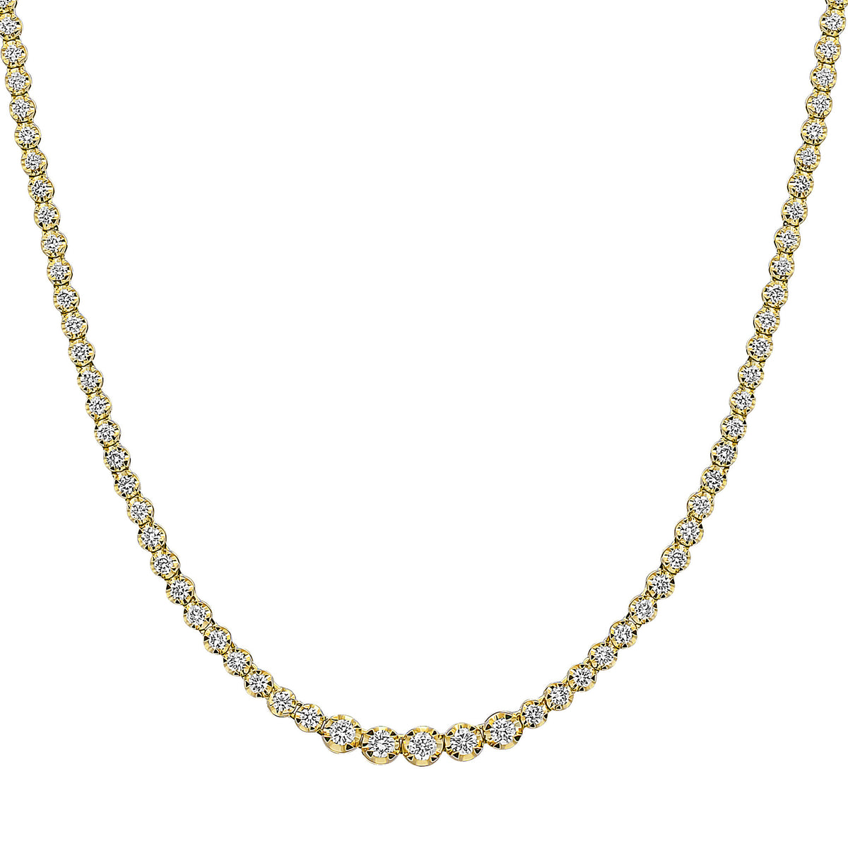 18ct Yellow Gold Brilliant Cut Diamond Claw Set Line Necklace 5.04ct