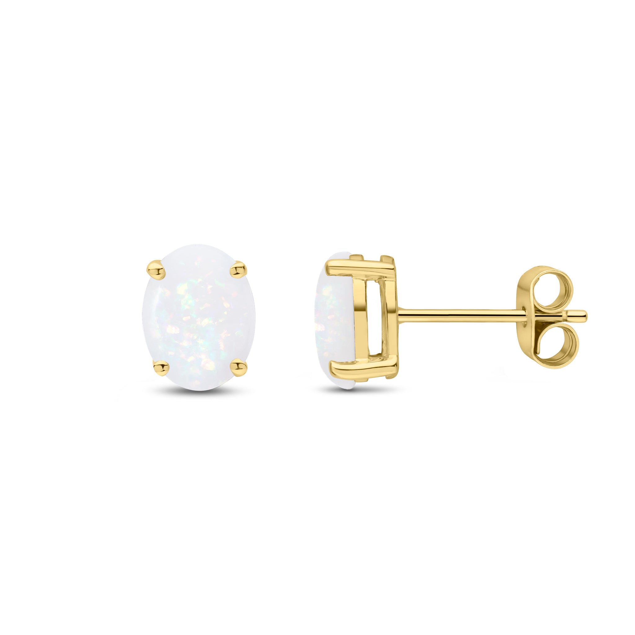 9ct yellow gold 8 x 6mm Oval Opal Claw Set Earrings