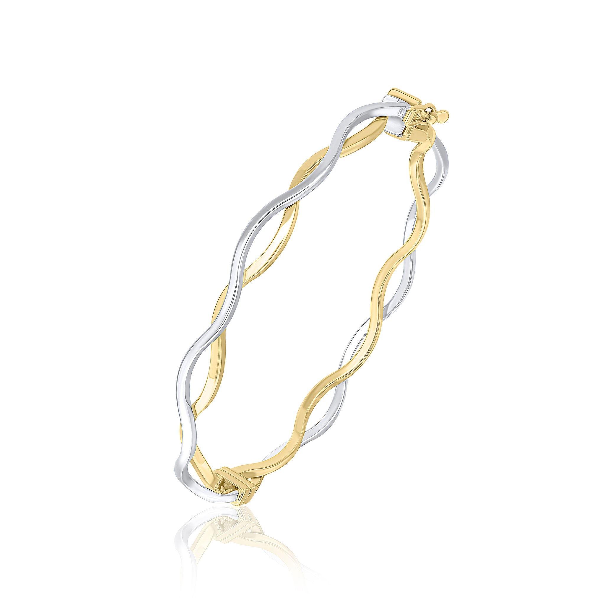 9ct Two Tone Yellow White Gold Waves Design Hinged Bangle