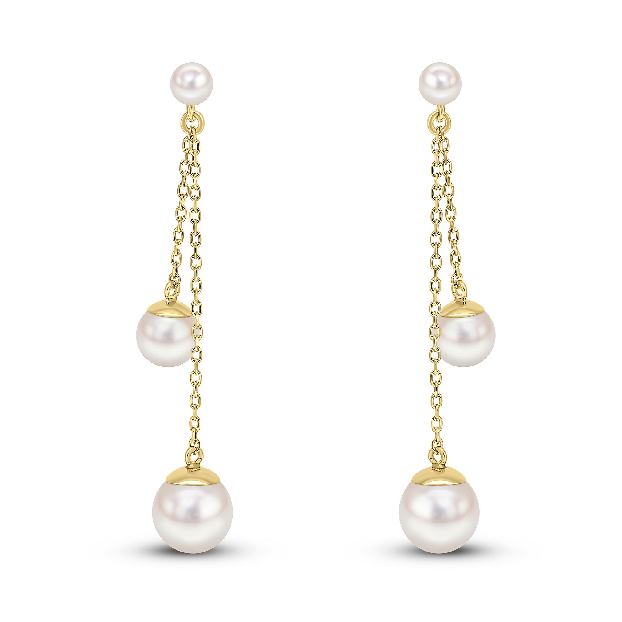 9ct Yellow Gold Triple Cultured Freshwater Pearl Chain Design Drop Earrings