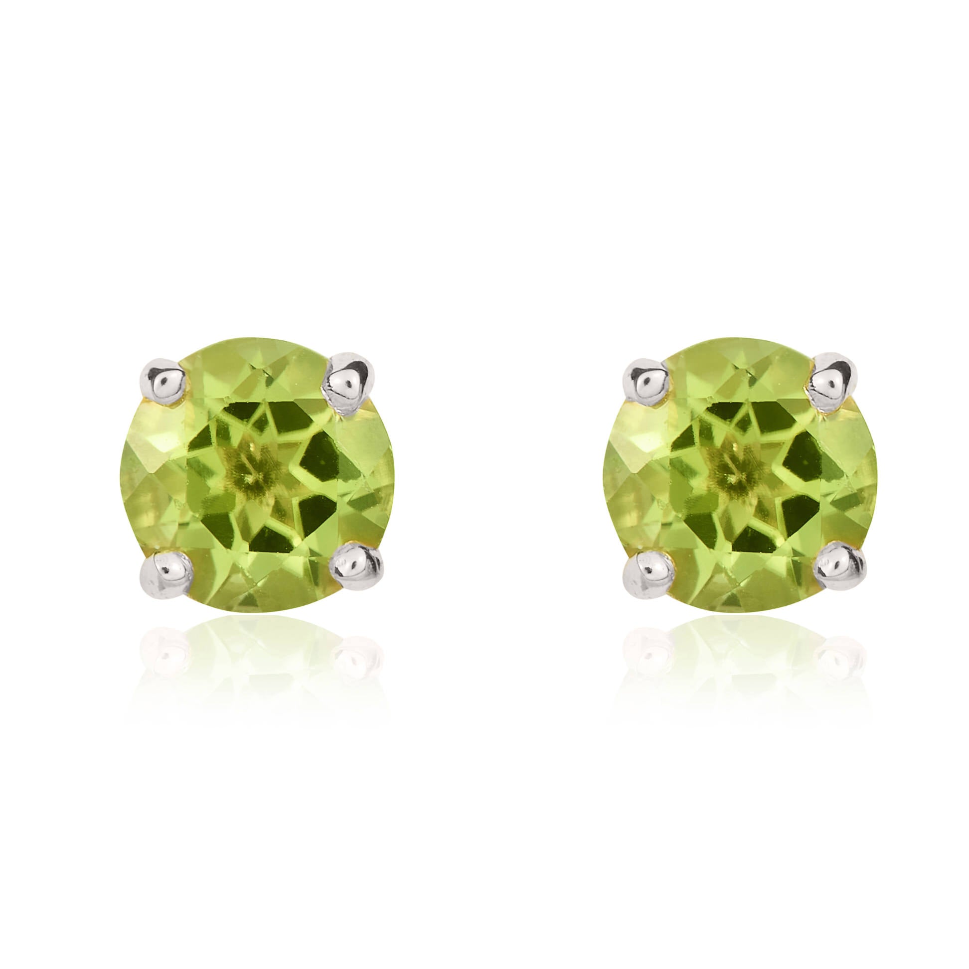 9ct White Gold 5mm Round Peridot Claw Set Stud Earrings