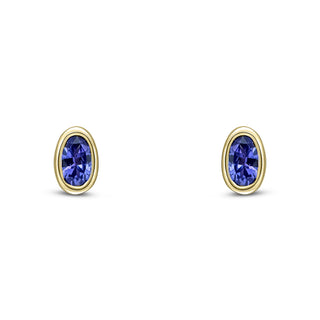 9ct yellow gold 5 x 3mm oval Tanzanite rubover Stud Earrings