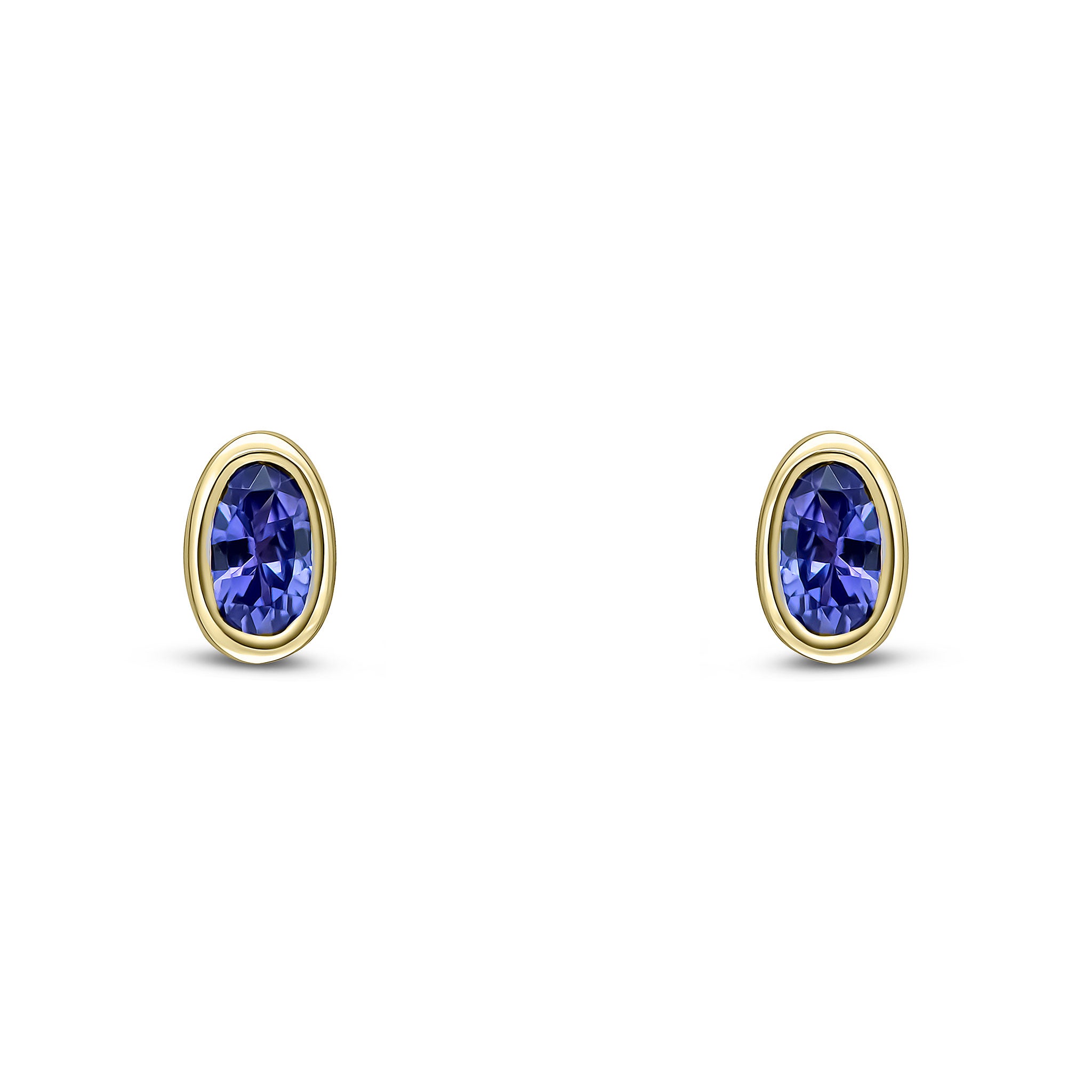 9ct yellow gold 5 x 3mm oval Tanzanite rubover Stud Earrings