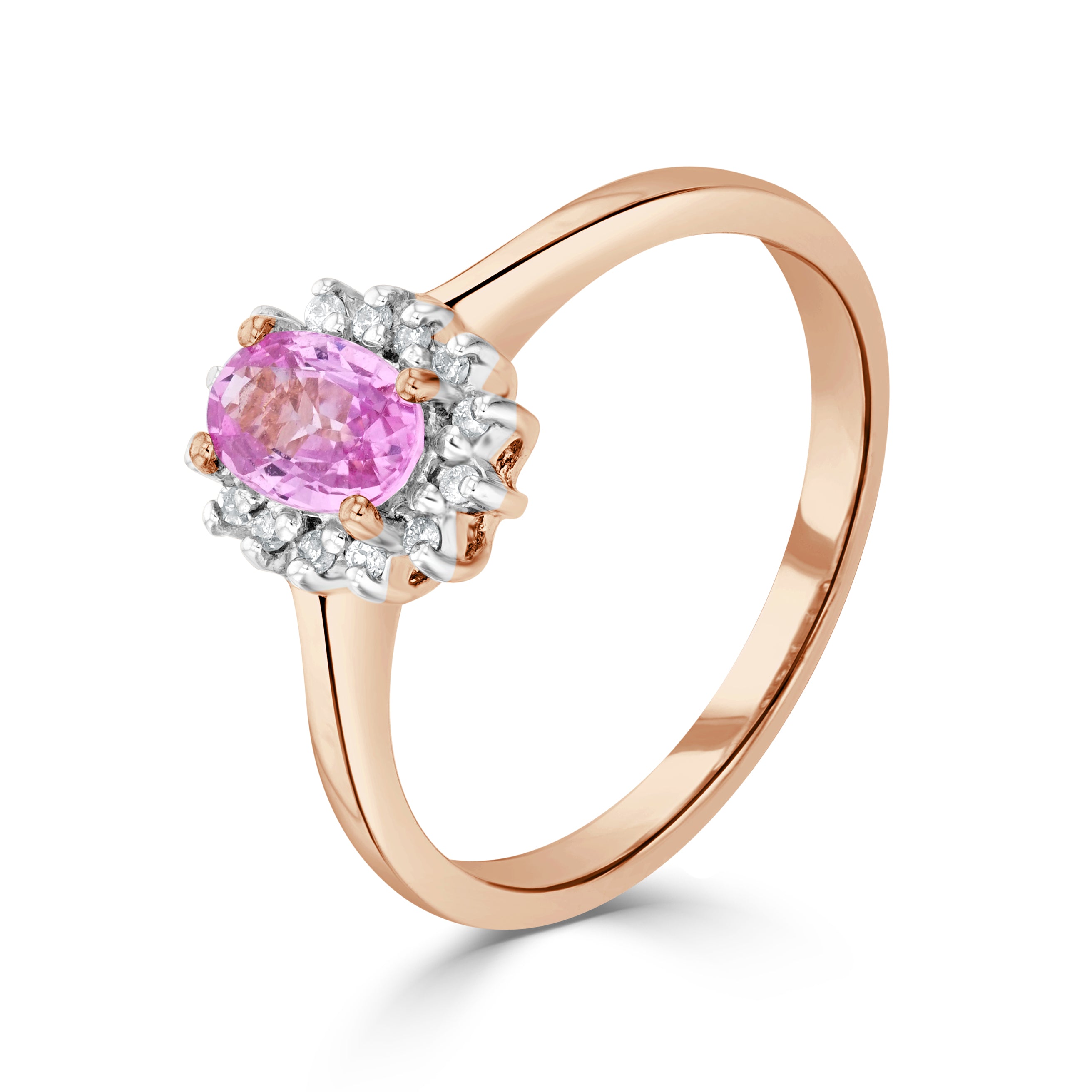 9ct Rose Gold 6x4 Oval Pink Sapphire & Diamond Claw Set Cluster Ring Rhodium to Diamonds * Stones Not Currently Available So Cannot Order *