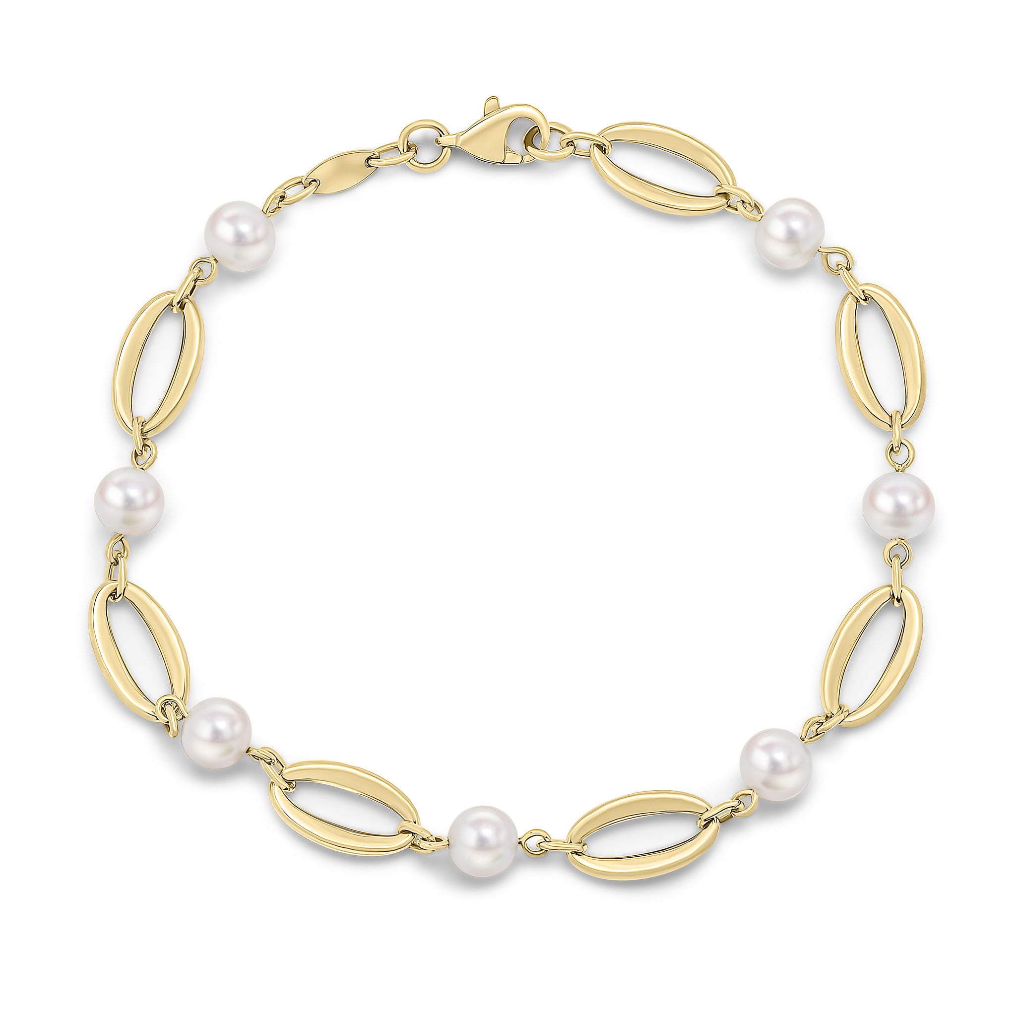 9ct Yellow Gold Open Ovals & Freshwater Pearl Bracelet
