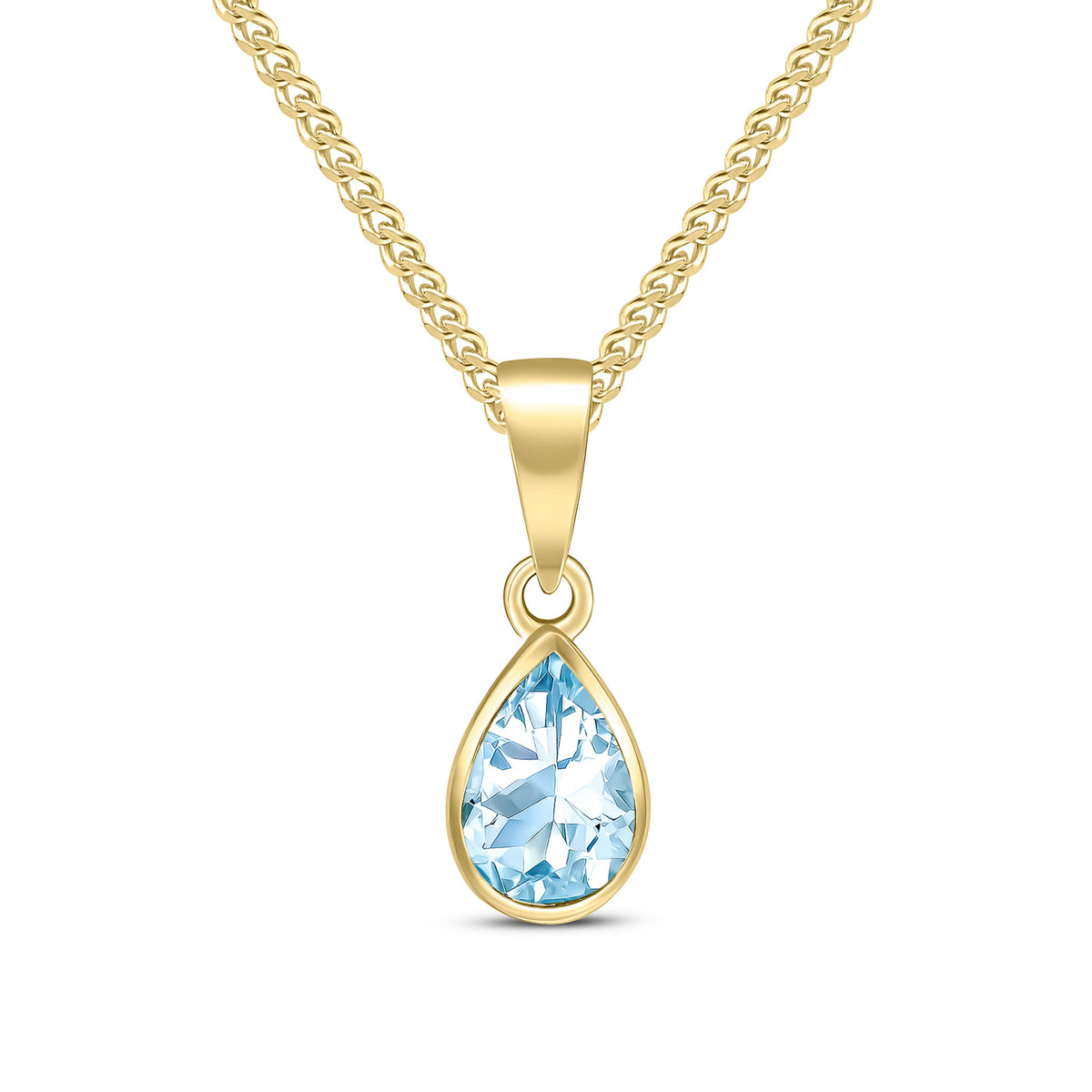 9ct Yellow Gold 7x5 Pear Shape Aquamarine Rubover Pendant