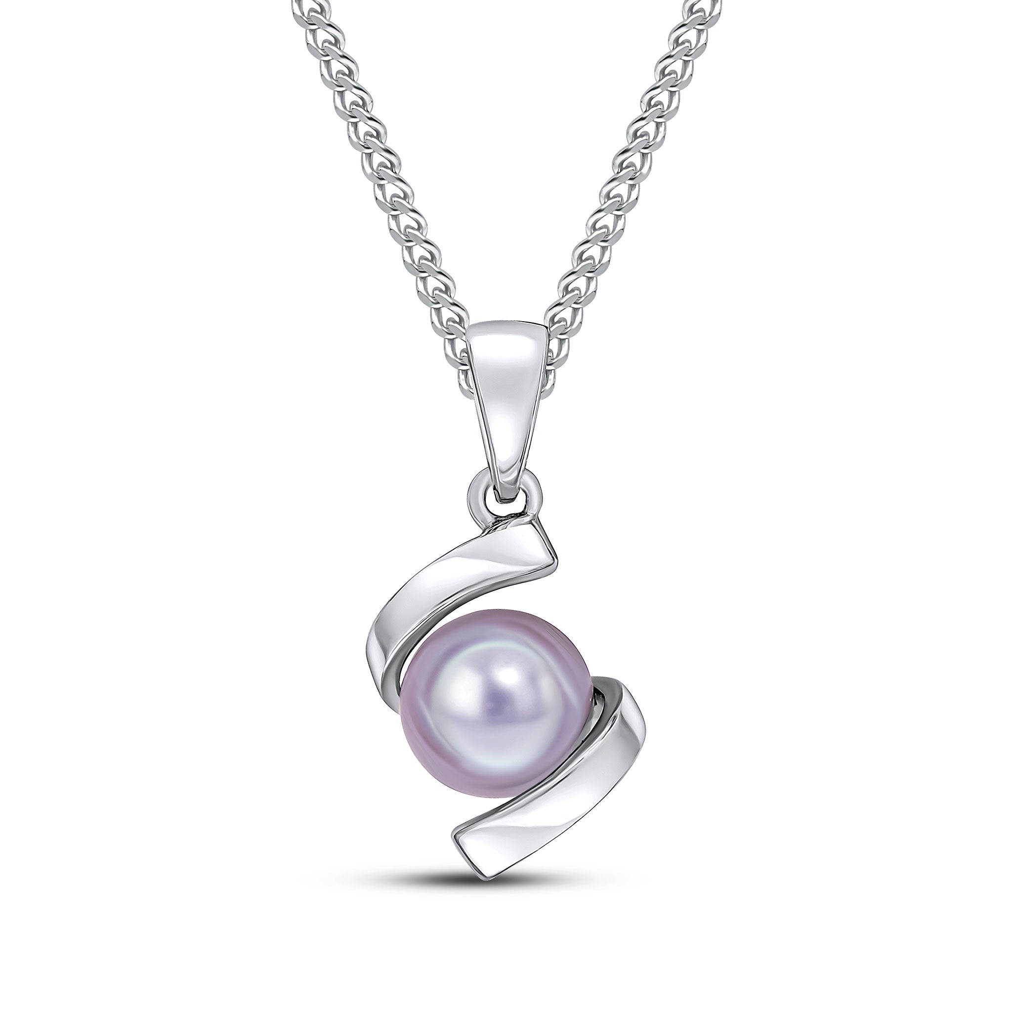 9ct White Gold Grey Cultured Freshwater Pearl Twist Pendant with Plain Loop Top
