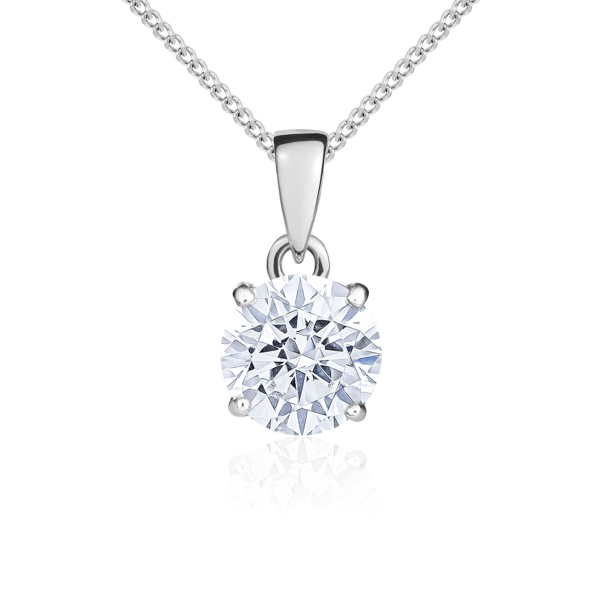 9ct White Gold 7mm Round CZ Claw Set Pendant