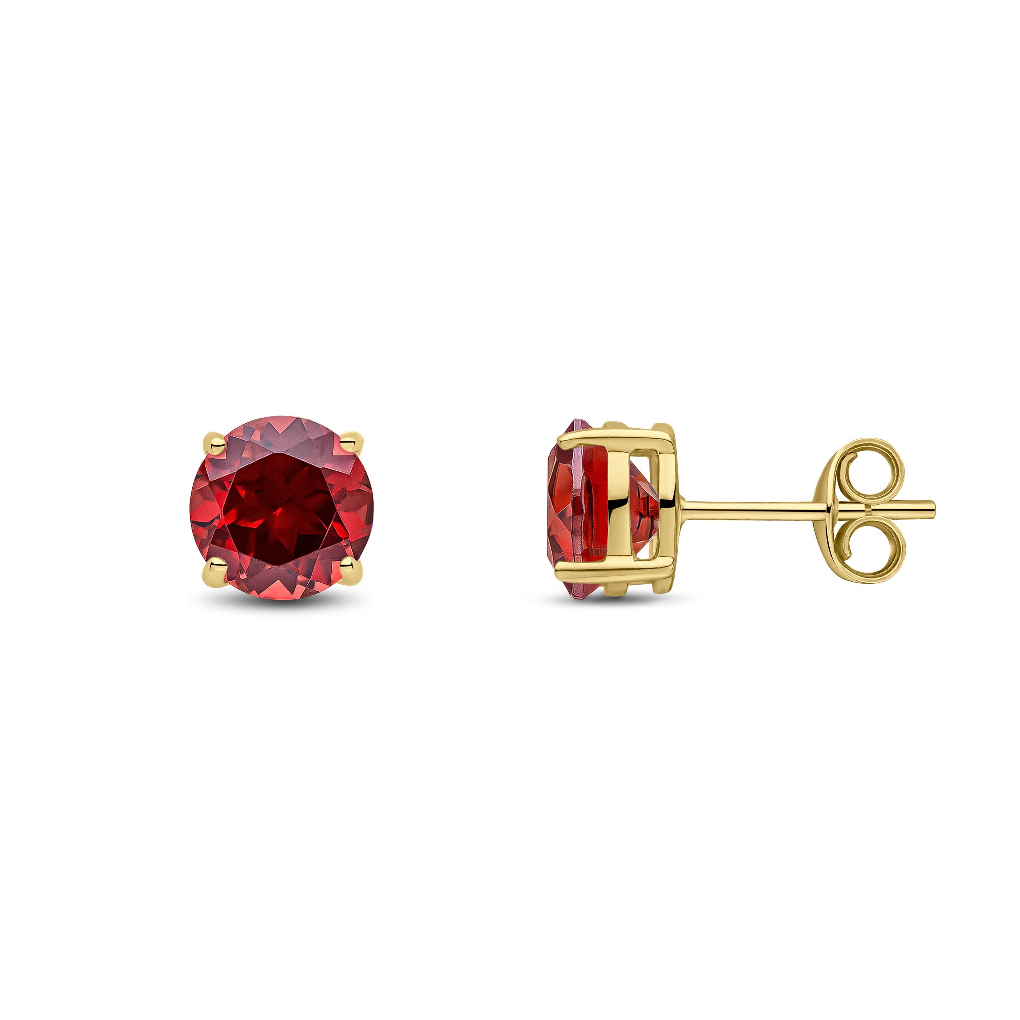 9ct Yellow Gold 7mm Round Garnet Claw Set Earrings