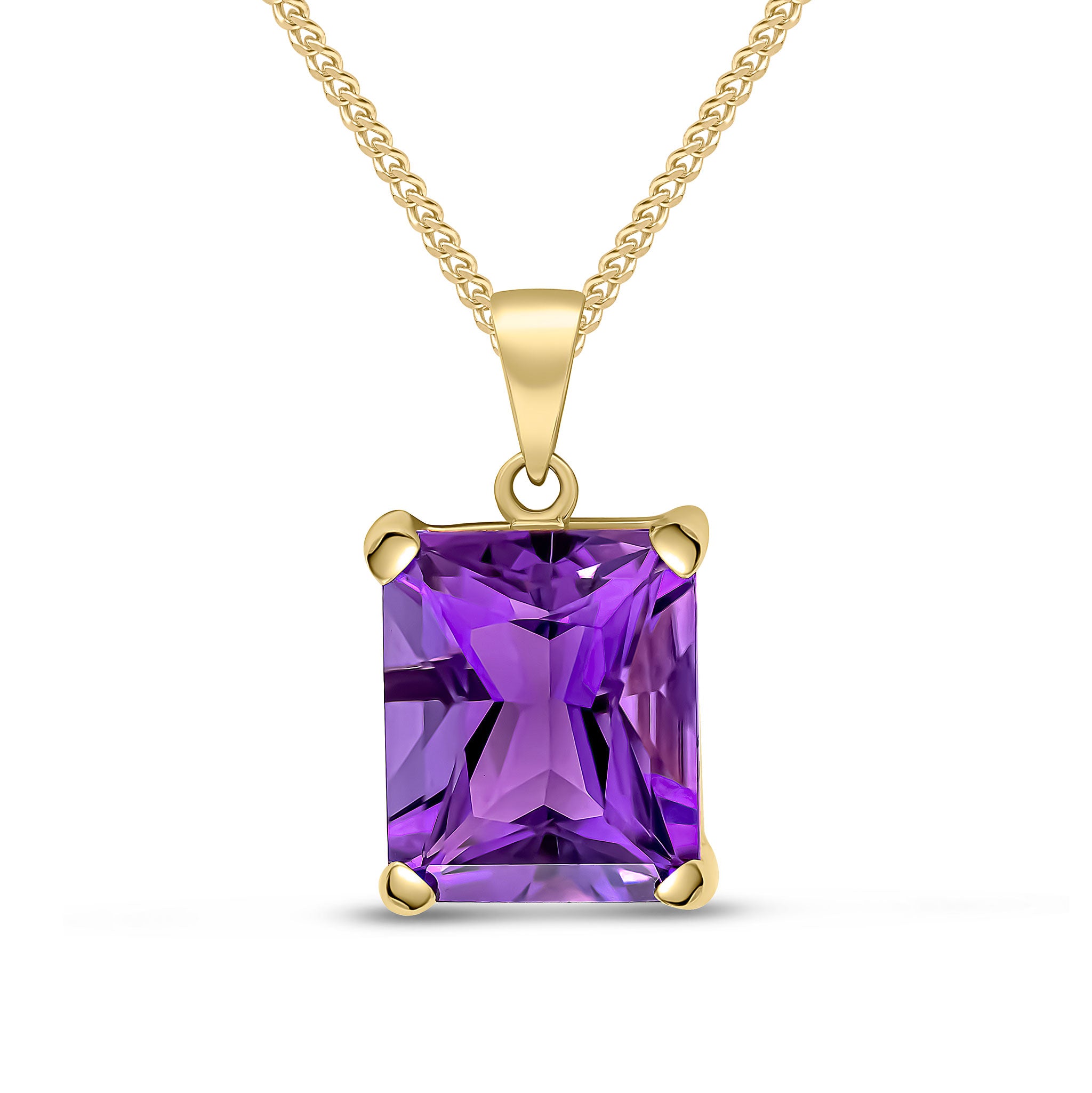 9ct Yellow Gold 12x10 Octagon Amethyst Claw Set Pendant