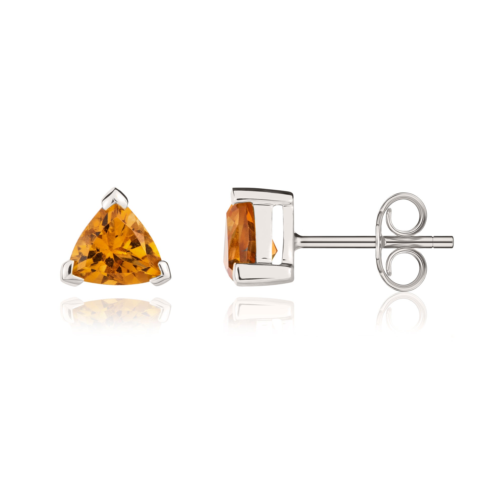 9ct White Gold 6mm Trilliant Citrine Claw Set Earrings