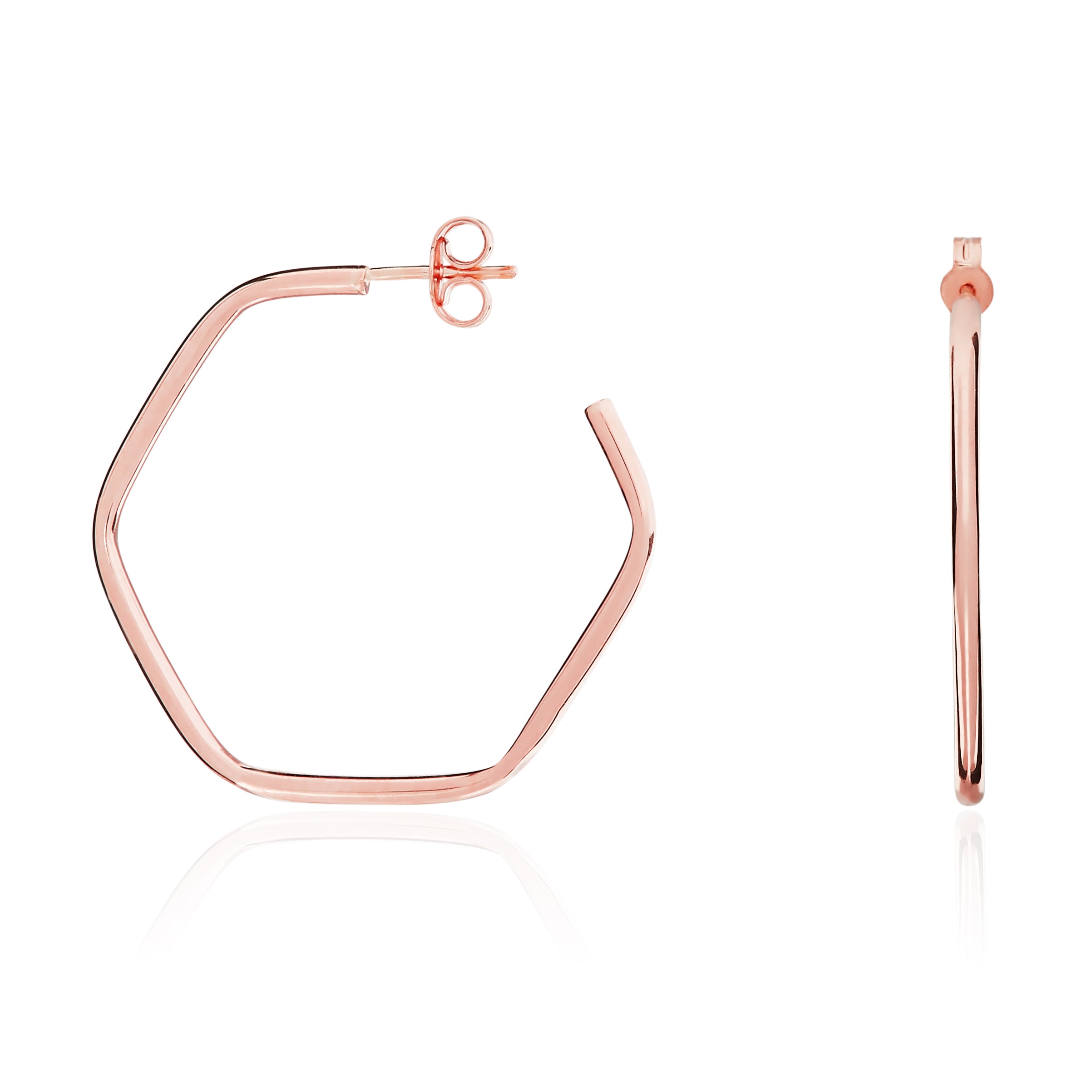 9ct rose gold Hexagon Shape Hoop Earrings With Peg And Scroll Fittings