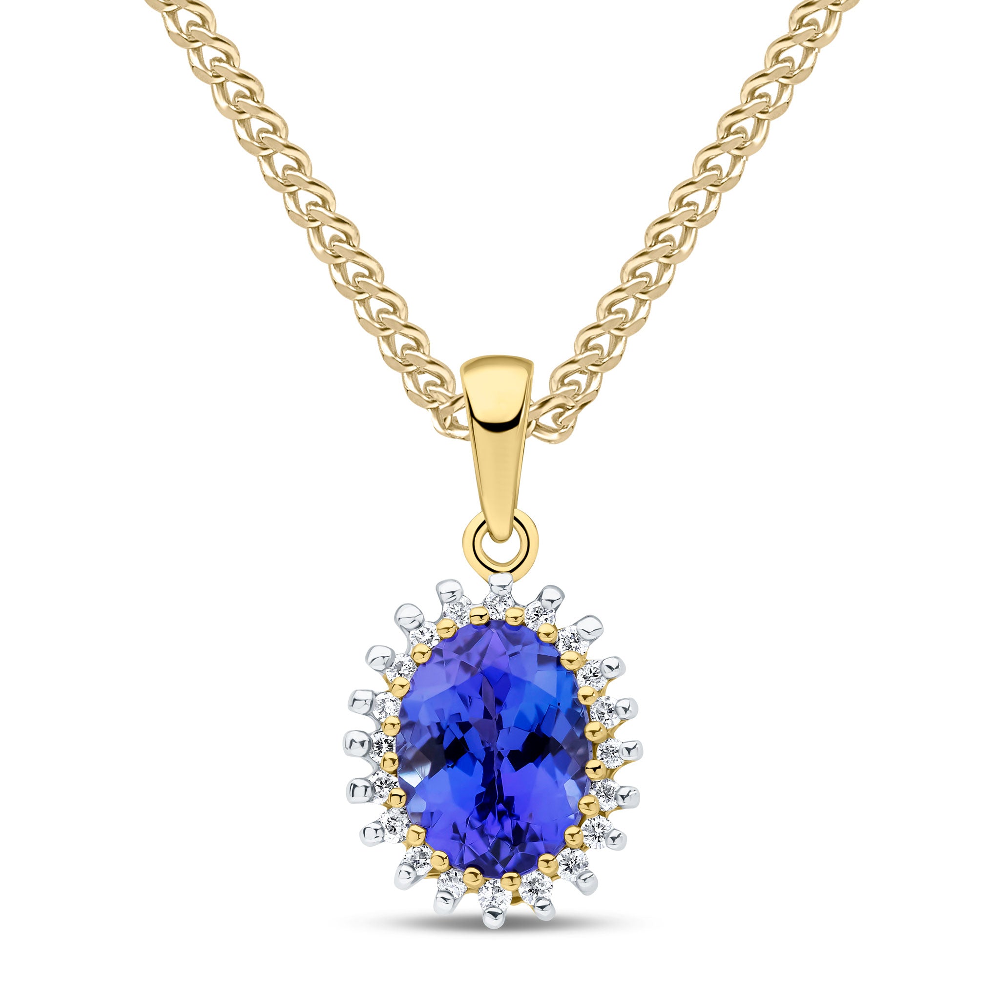 9ct Yellow Gold Oval Tanzanite & Diamond Cluster Pen