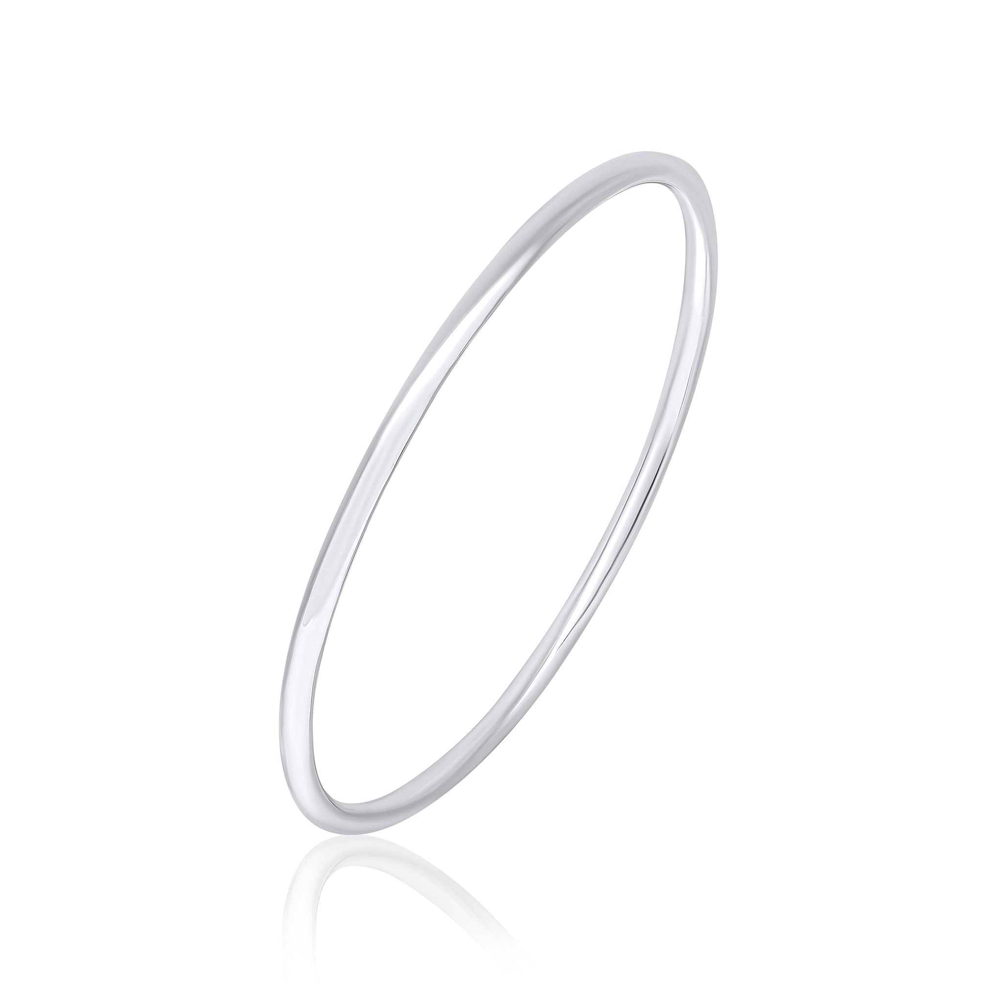 925 Sterling Silver Polished Round Solid Bangle, 3mm