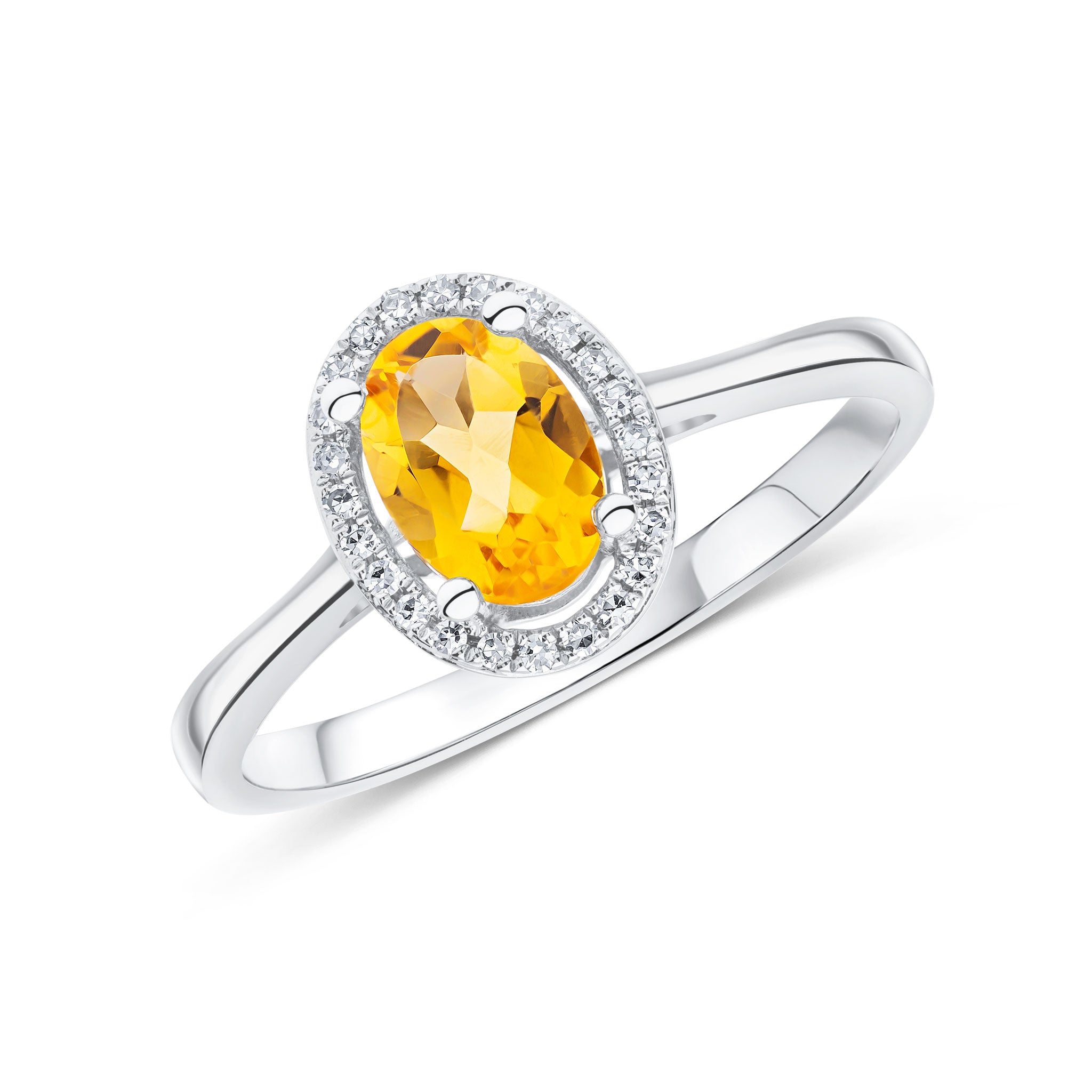 9CT WG 7X5 OVAL CITRINE & ROUND DIAMOND HALO CLUSTER RING 1