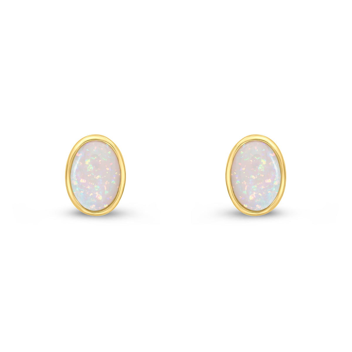9ct Yellow Gold 7x5mm Oval Opal Rubover Earrings
