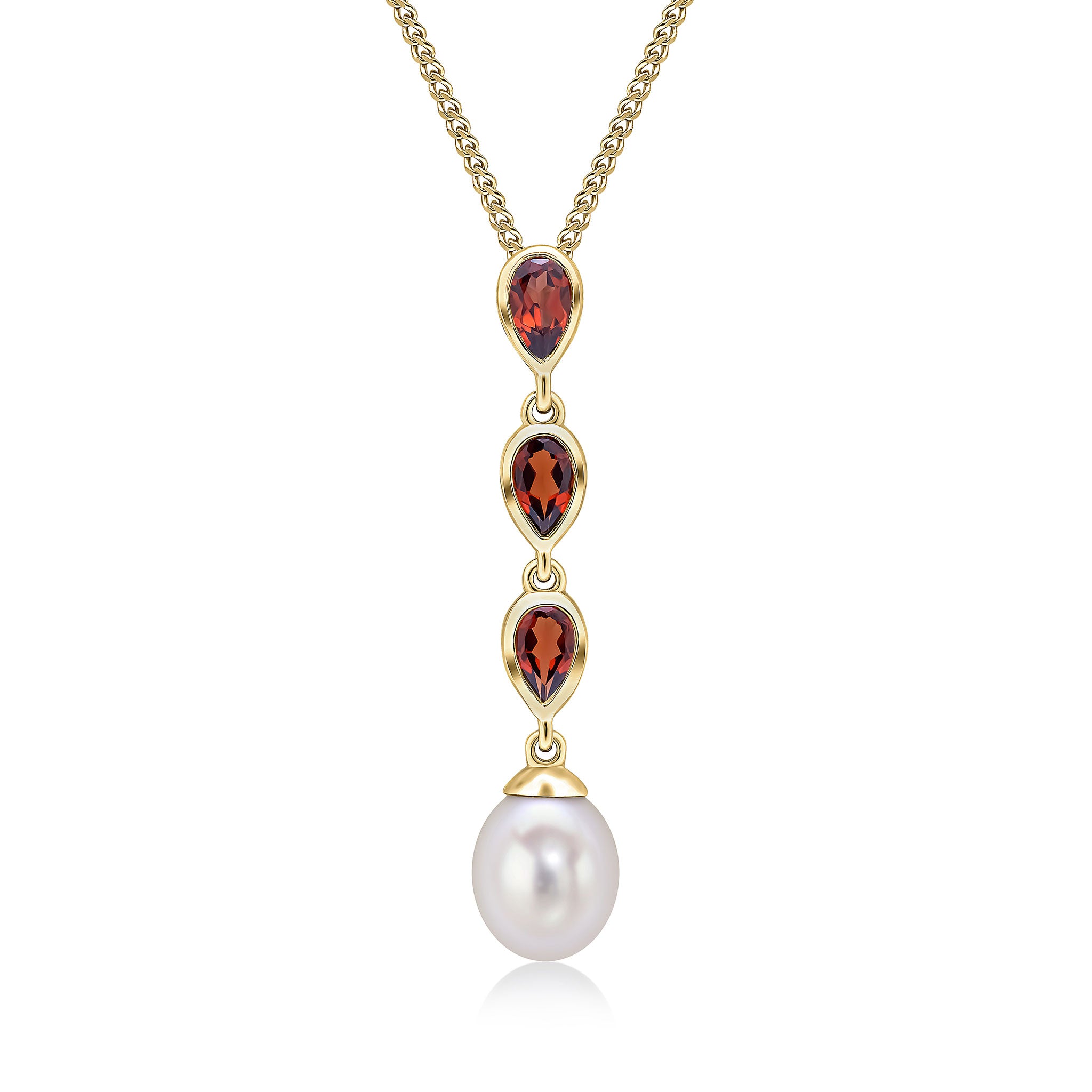 9ct yellow gold Cultured Freshwater Pearl & Triple Pearshape Garnet Drop Pendant