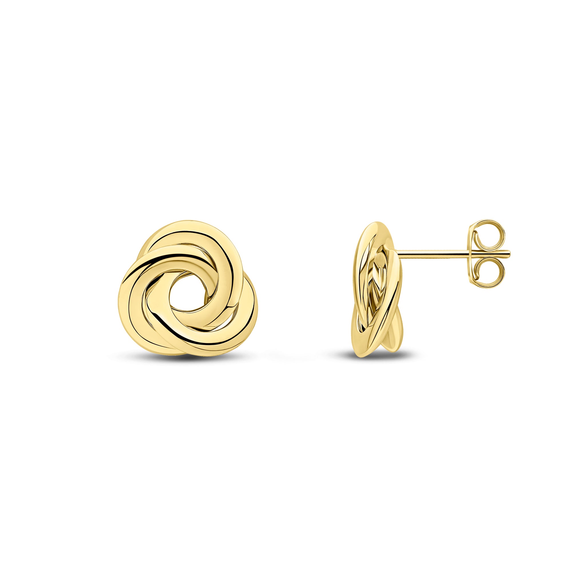 Three Tone 9ct Yellow White Rose Gold Flat Knot Stud Earrings