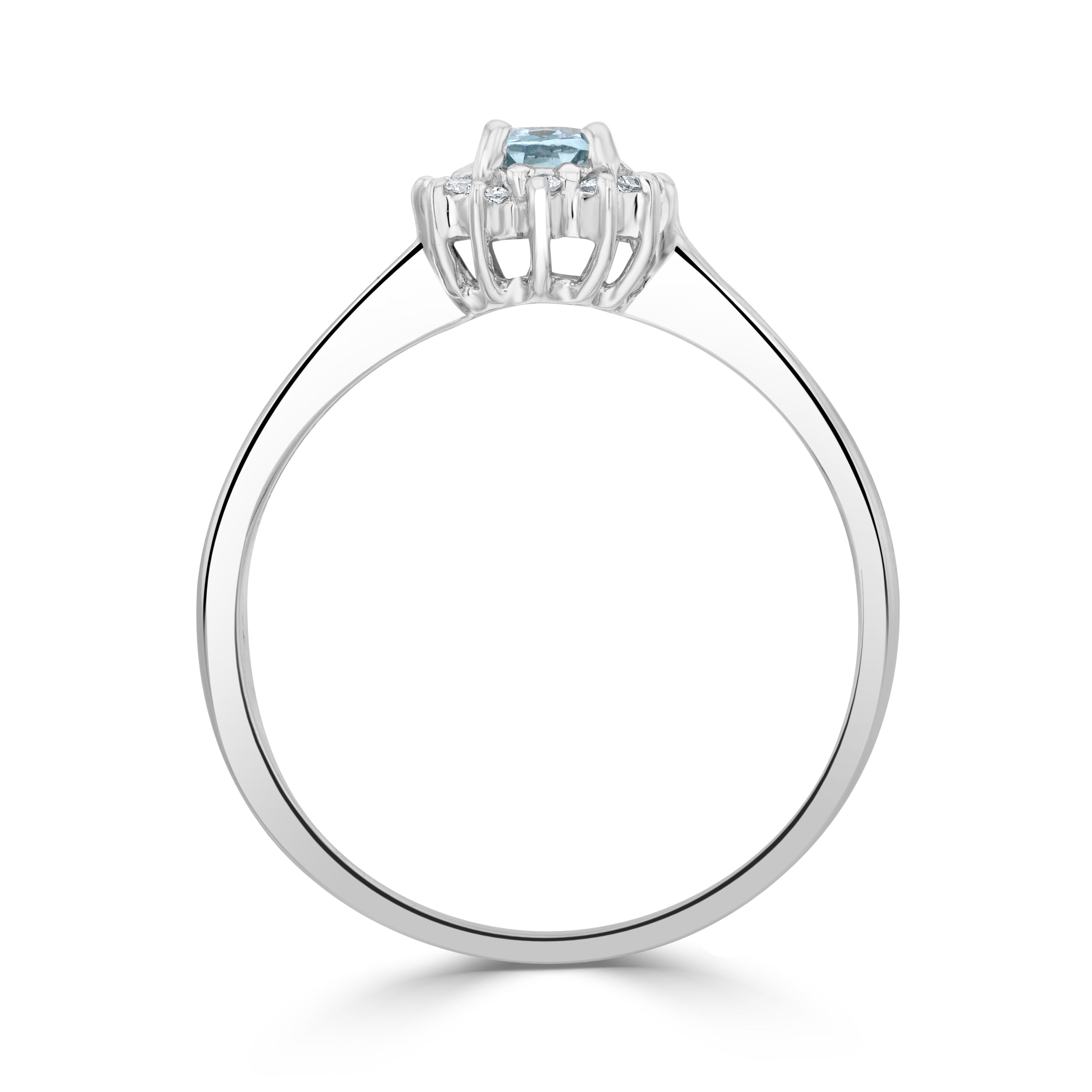 9CT WG 6X4 OVAL AQUA & DIAMOND CLAW SET CLUSTER RING 1