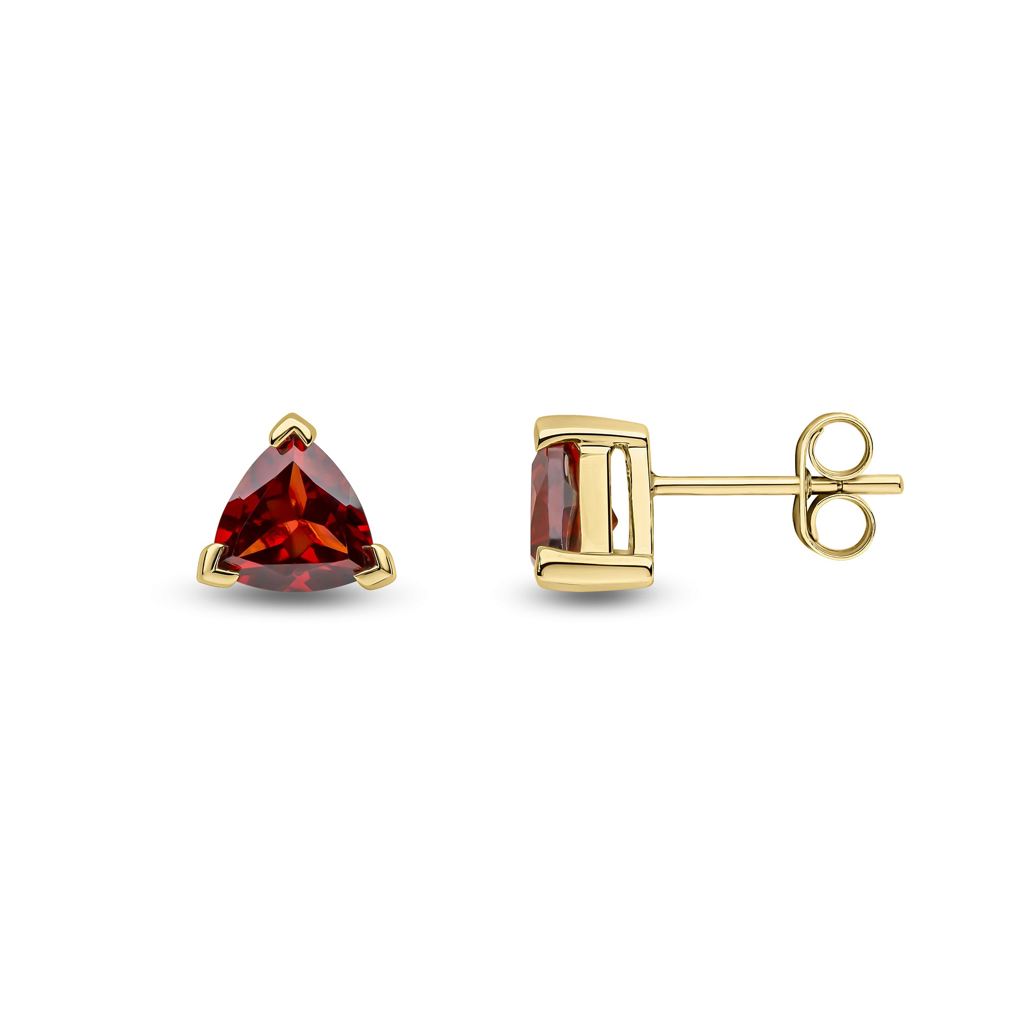 9ct Yellow Gold 6mm Trilliant Garnet Claw Set Earrings