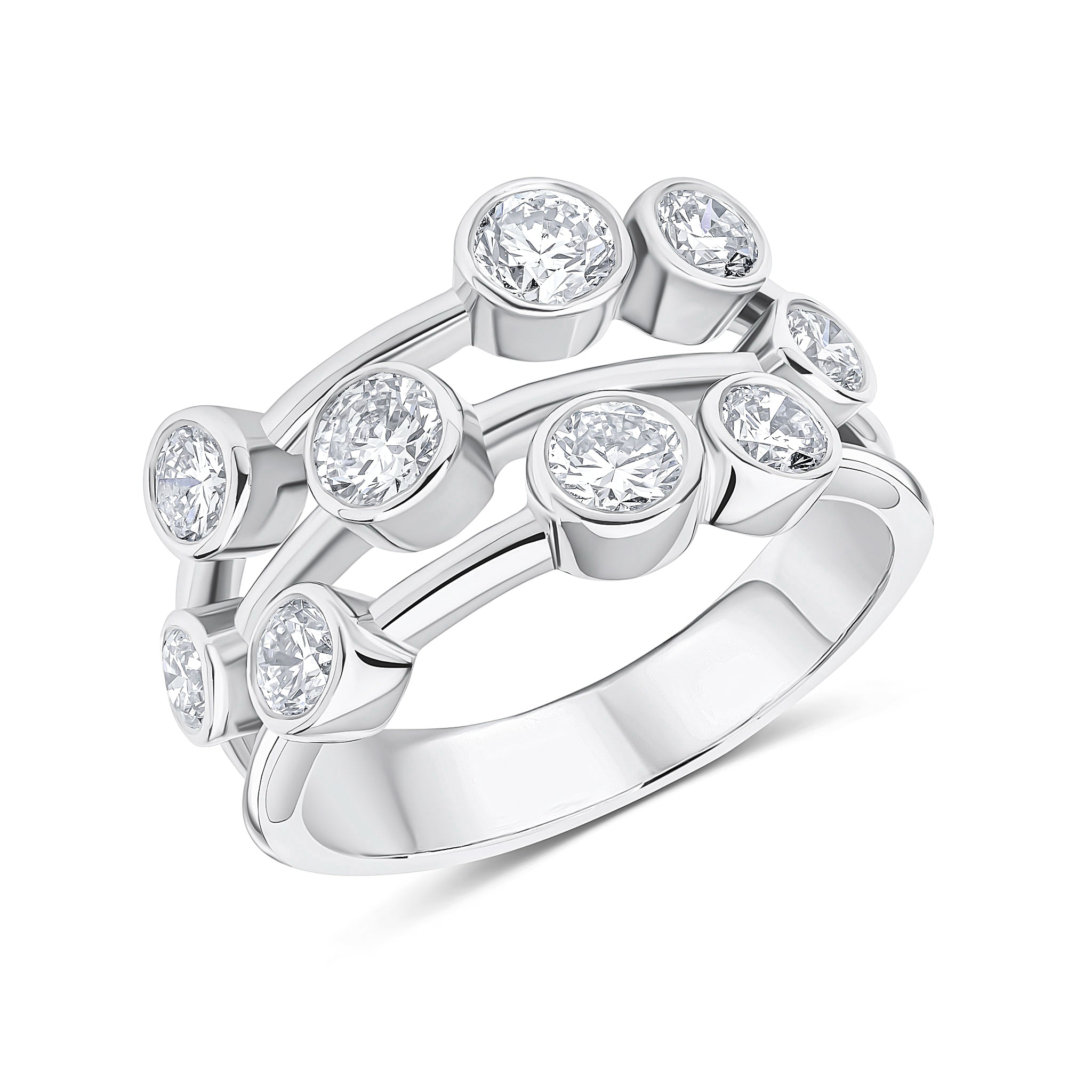 Platinum Diamond 3 Row Bubble Ring 2ct