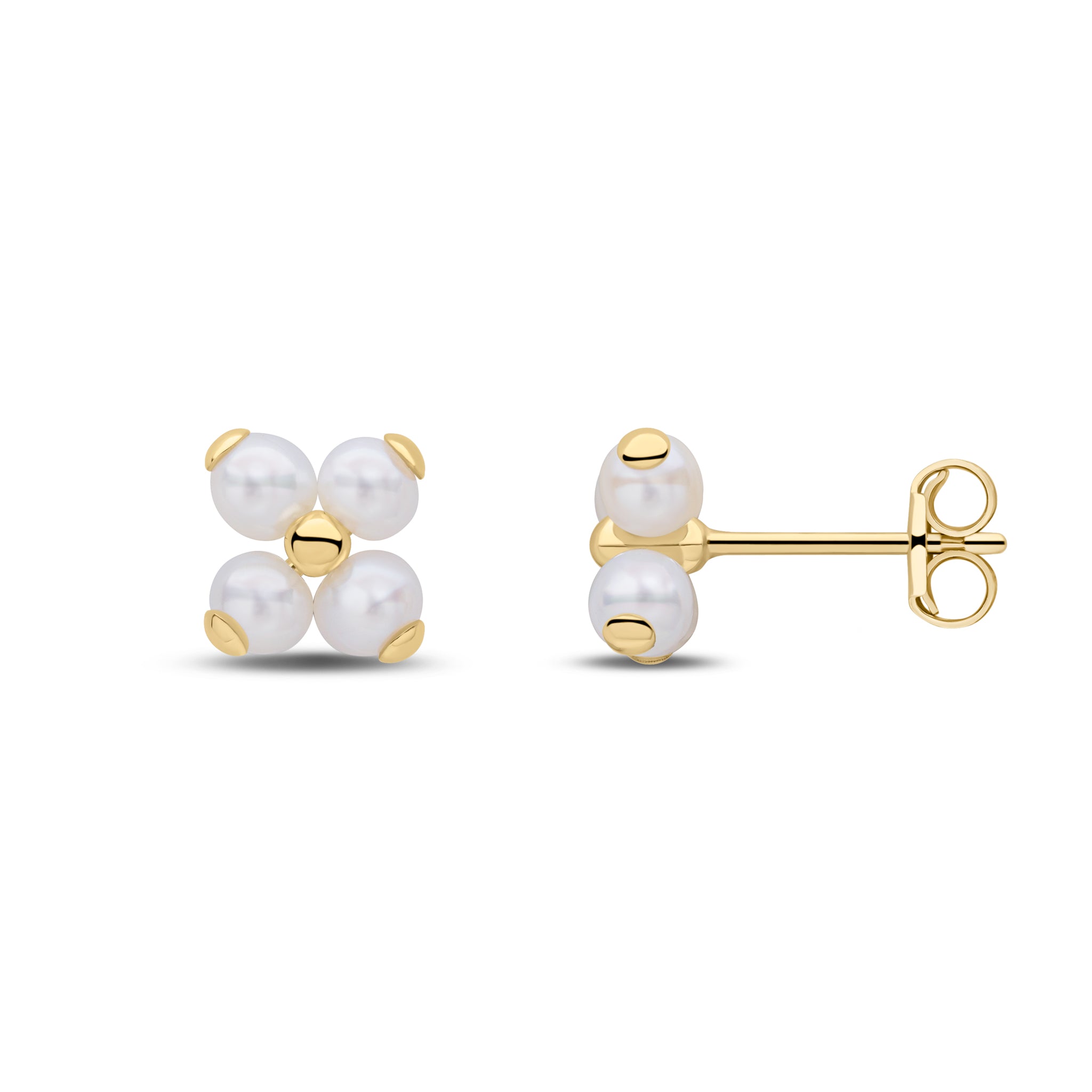 9ct Yellow Gold 3.5mm Cfw Pearl 4 Stone Earrings