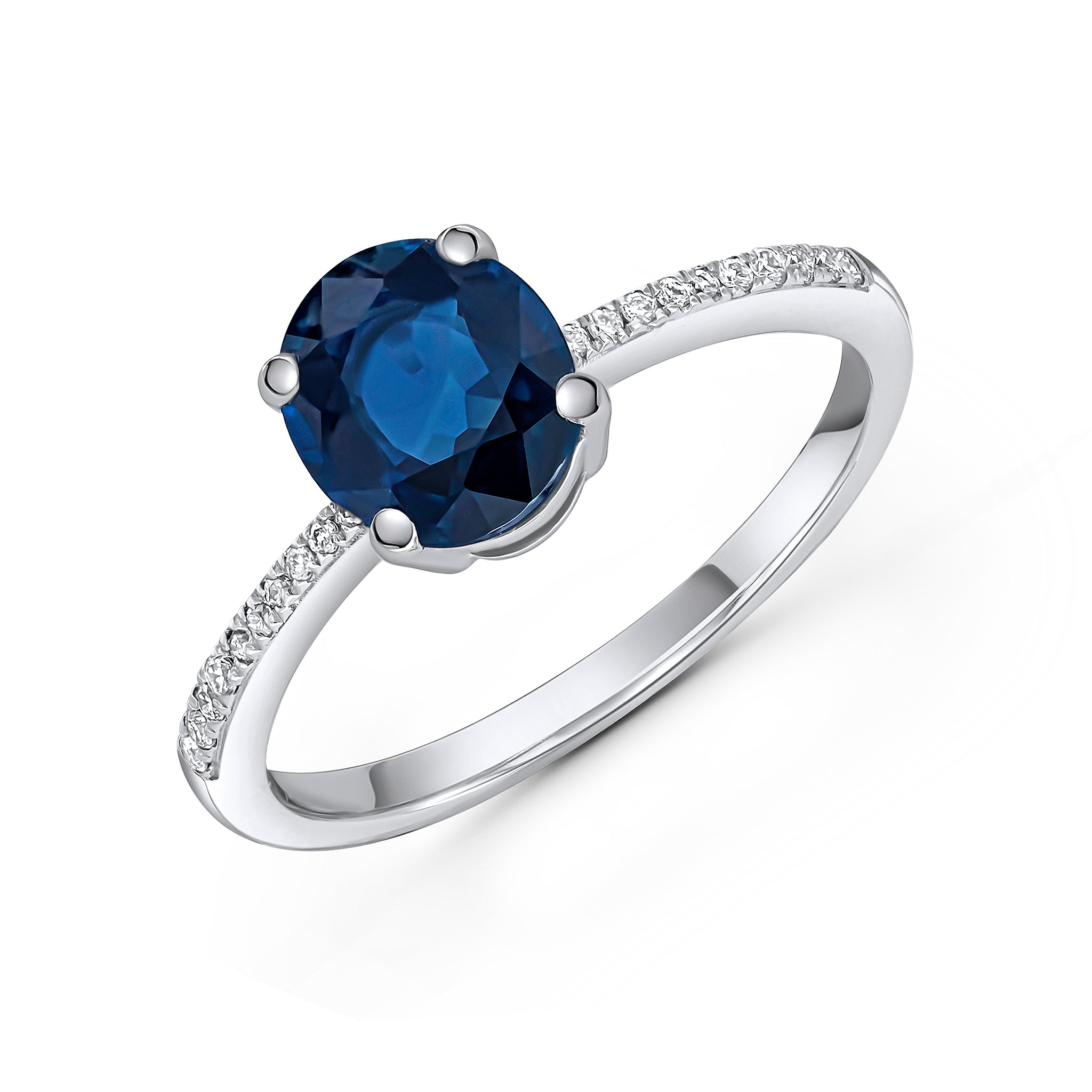 18ct White Gold 8x6 Oval Sapphire Single Stone Claw Ring Stones On Shoulder