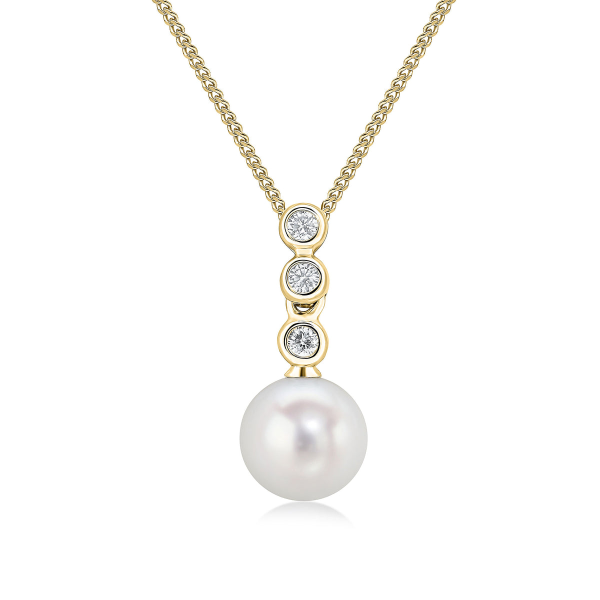 18yg Diamond & Fw Pearl 4 Stone Rubover Pendant