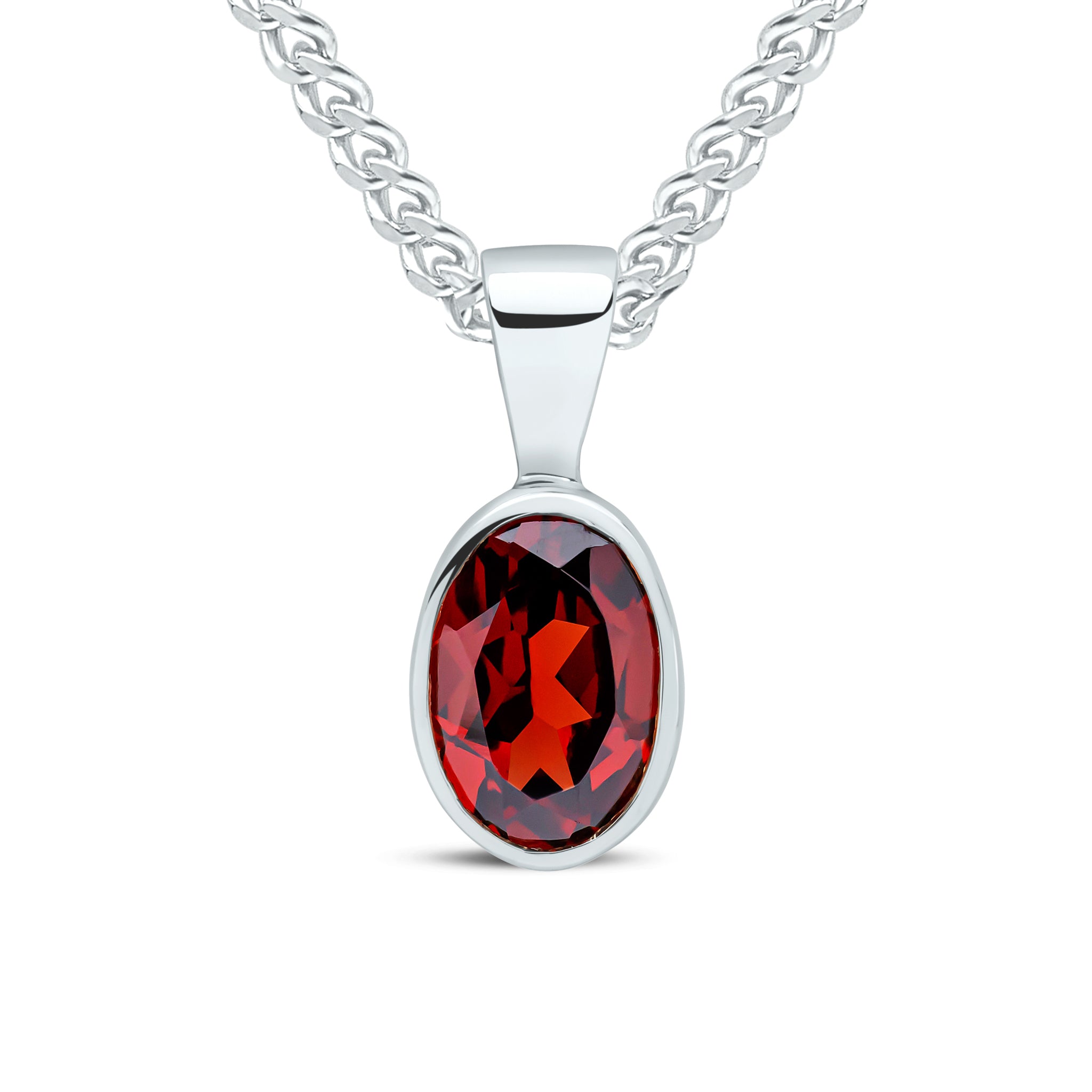 9ct White Gold 7x5mm Oval Garnet Rubover Pendant