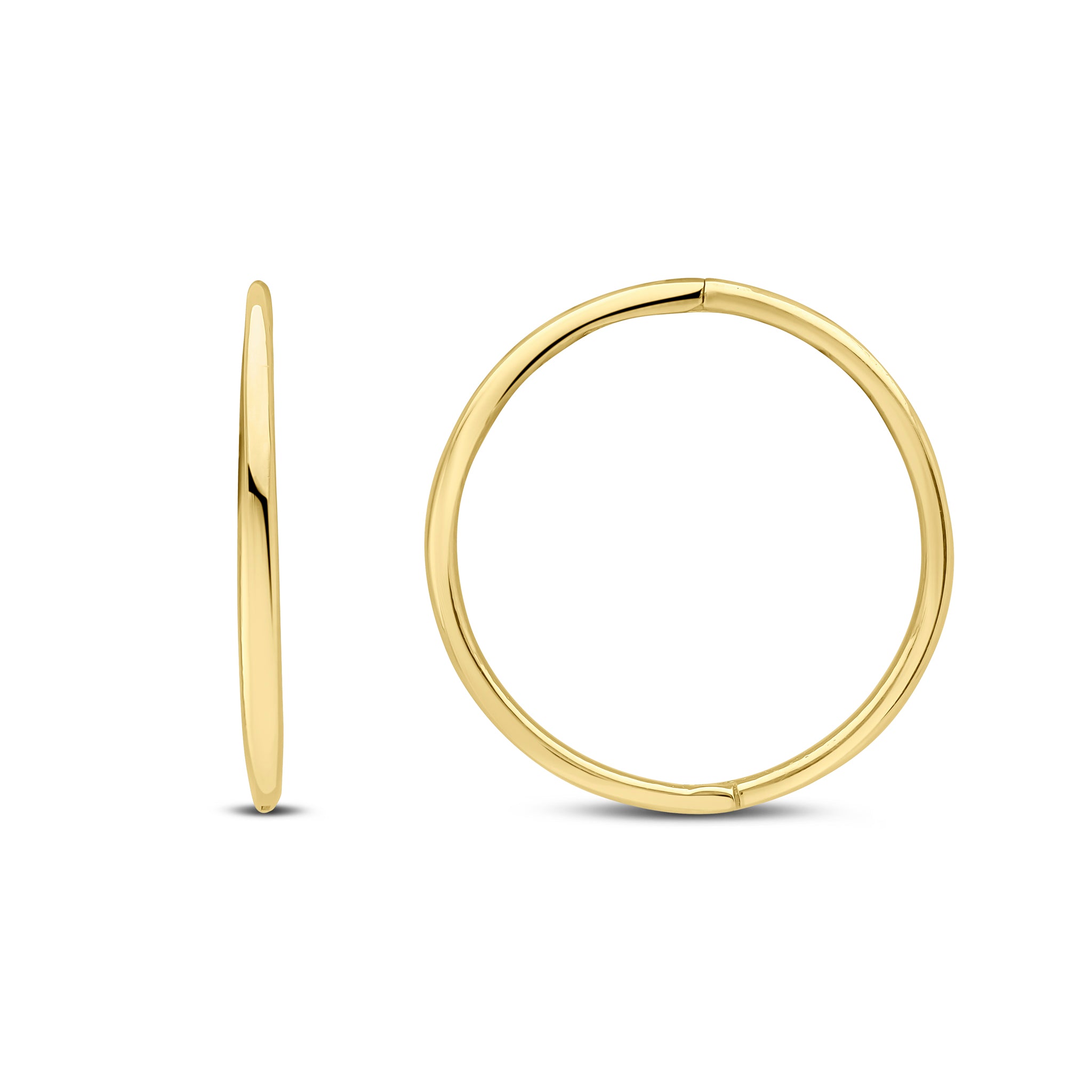 9ct yellow gold Hinged Sleeper Hoop Earrings. 18mm Outer Diameter
