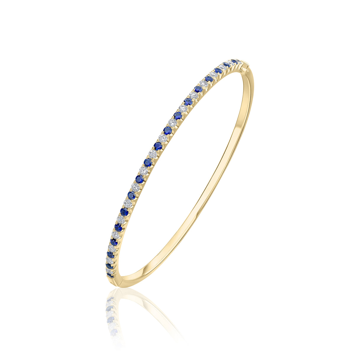 18ct Yellow Gold Round Sapphire & Diamond Claw Set Hinged Bangle