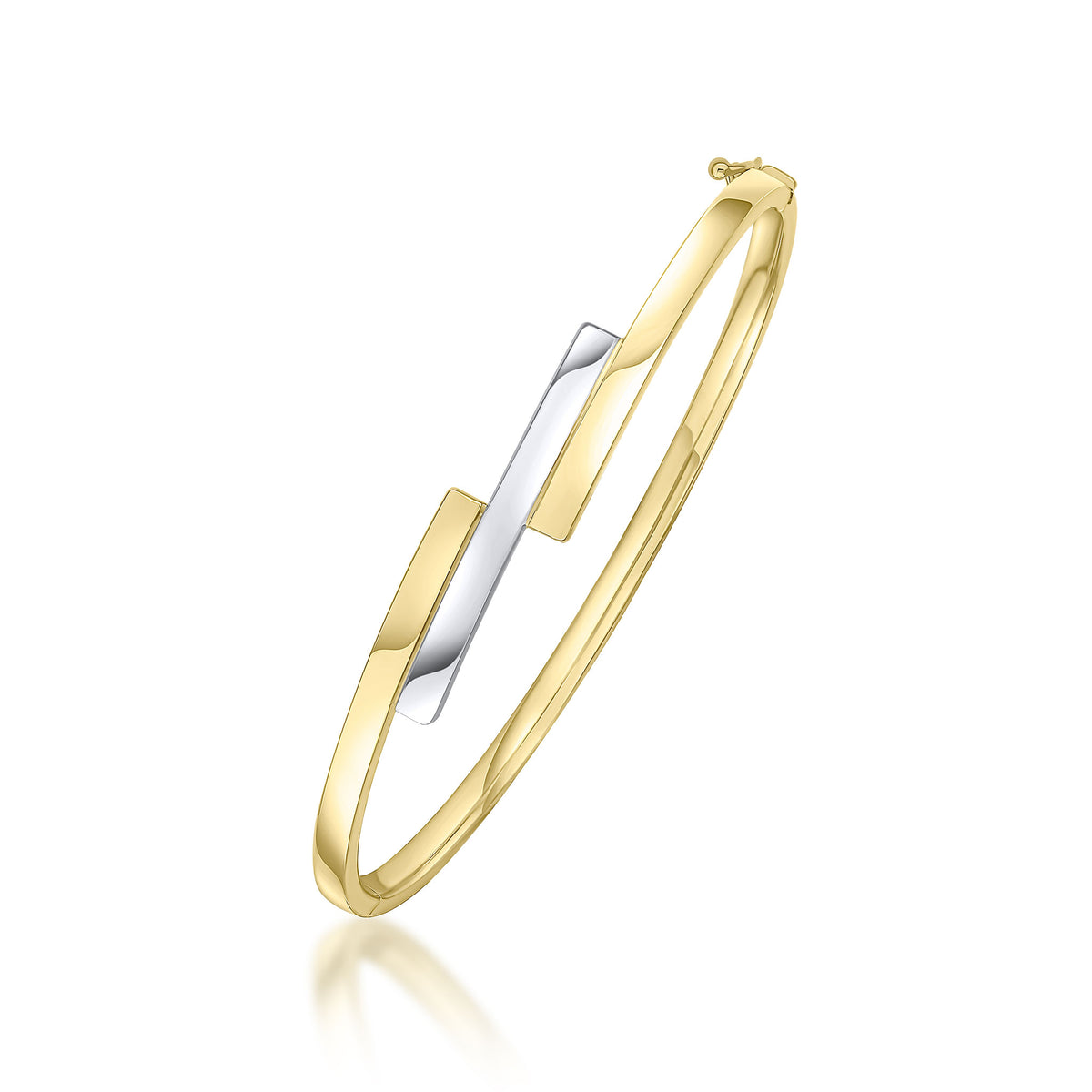 9ct Two Tone Yellow White Gold Staggered Three Row Hinged Bangle