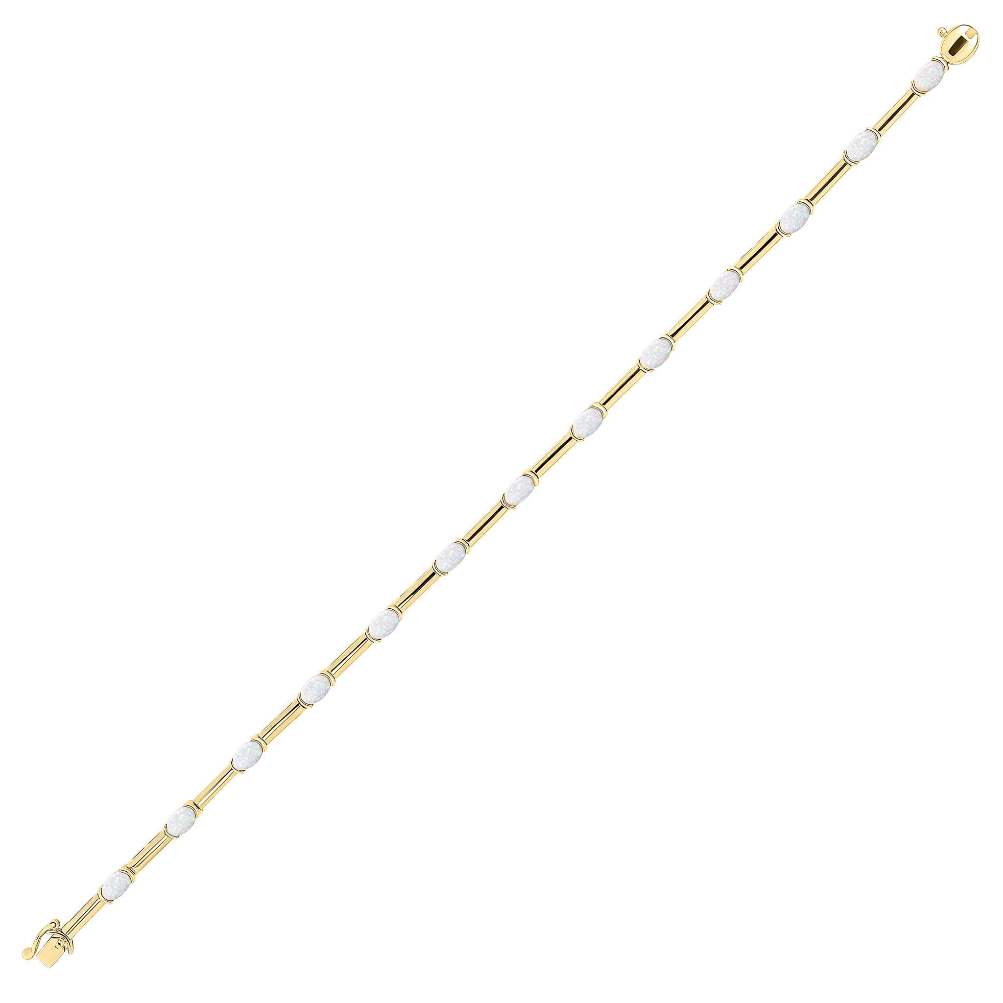 18ct Yellow Gold 5x3 Oval Opal & Polished Bar Bracelet