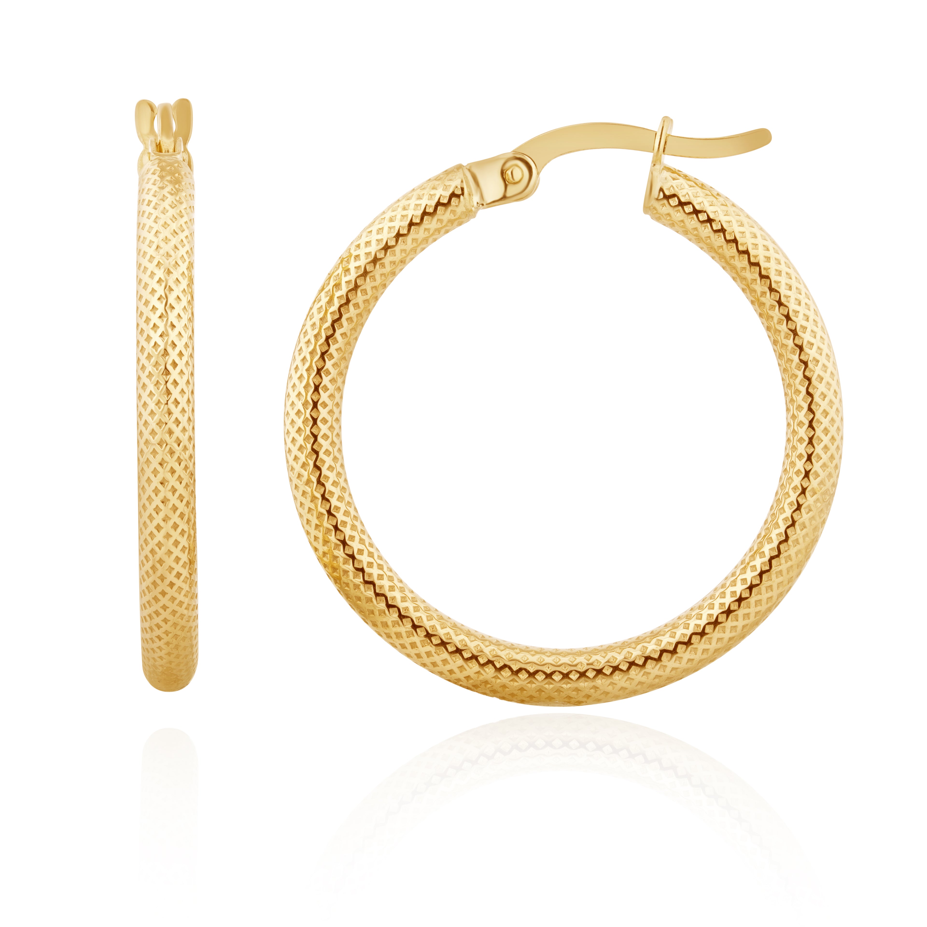 9ct Yellow Gold Text Round Hoop Earrings