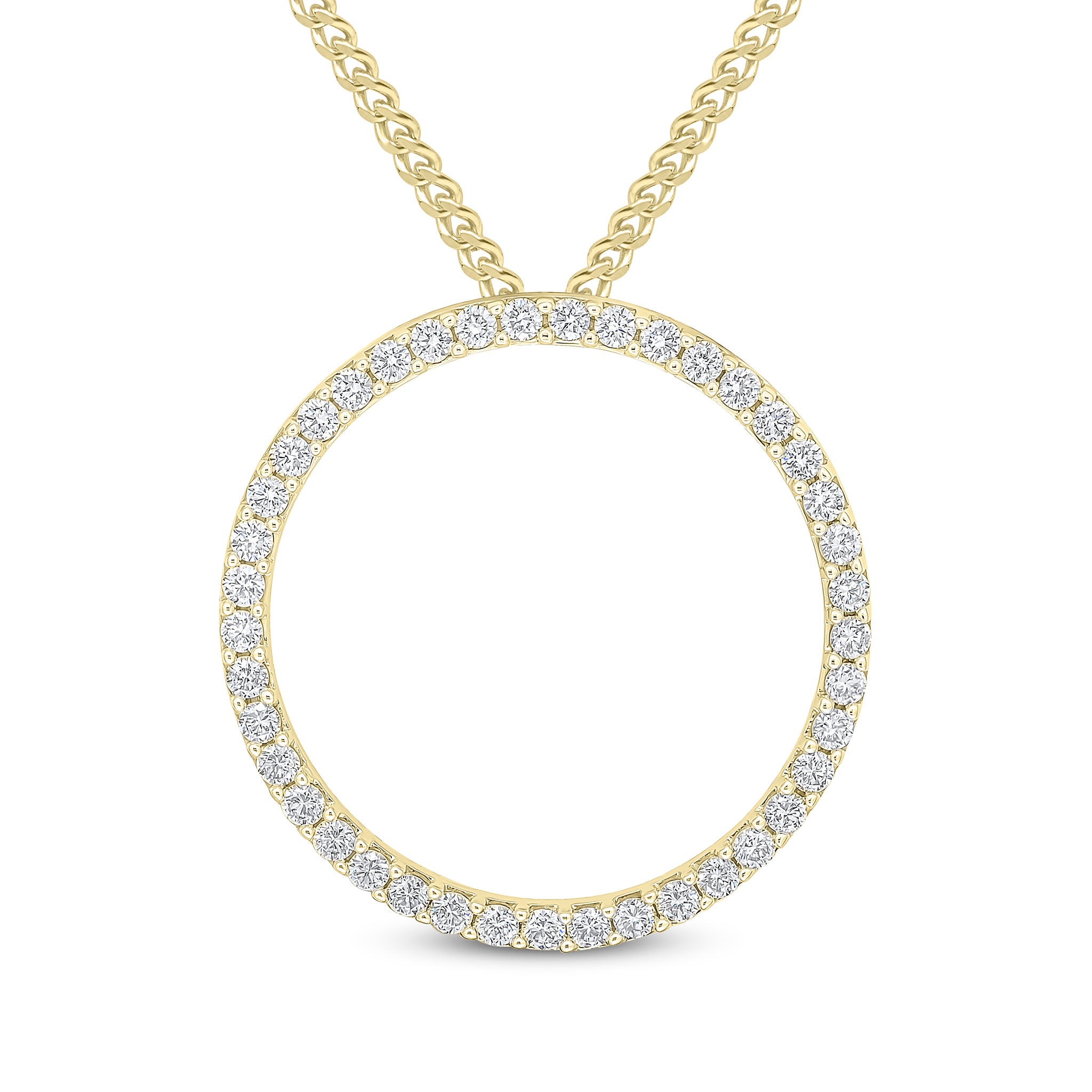 18ct Yellow Gold Round Diamond Claw Set Open Circle Slider Pendant 35mm Diameter