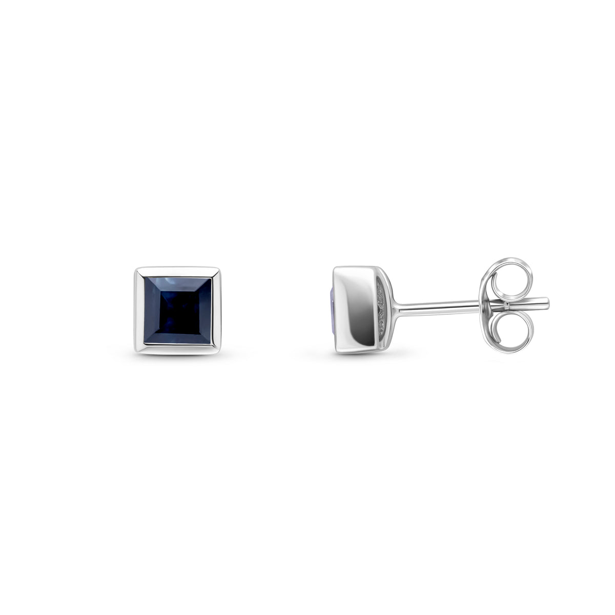9ct White Gold 3mm Square Sapphire Rubover Set Earrings