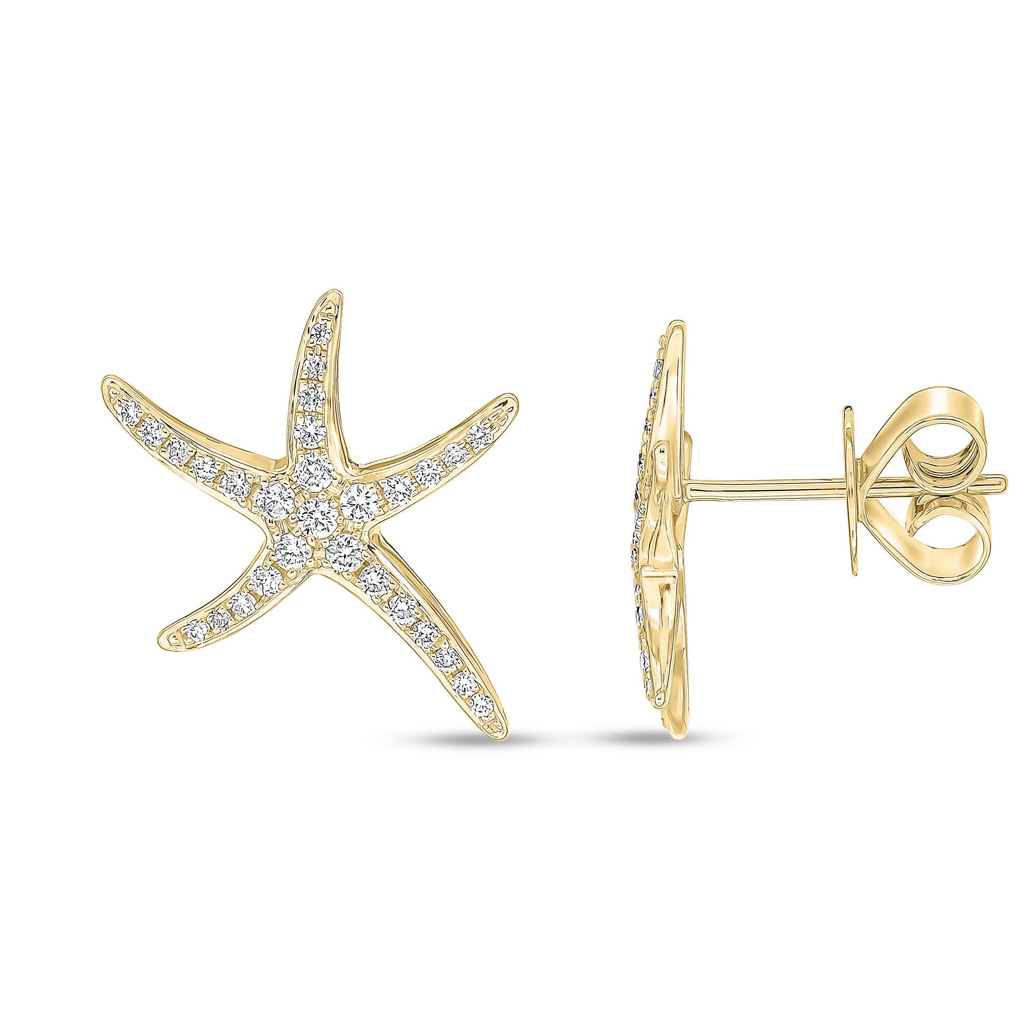 18ct Yellow Gold Diamond Pave Set 'starfish' Stud Earrings Large
